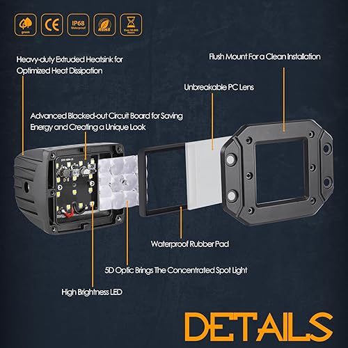 Miniatura 3 de Nirider - Cápsulas LED de montaje empotrado, 2 piezas de luces de parachoques de 84 W, luces de conducción de haz puntual de 5 pulgadas, barra de