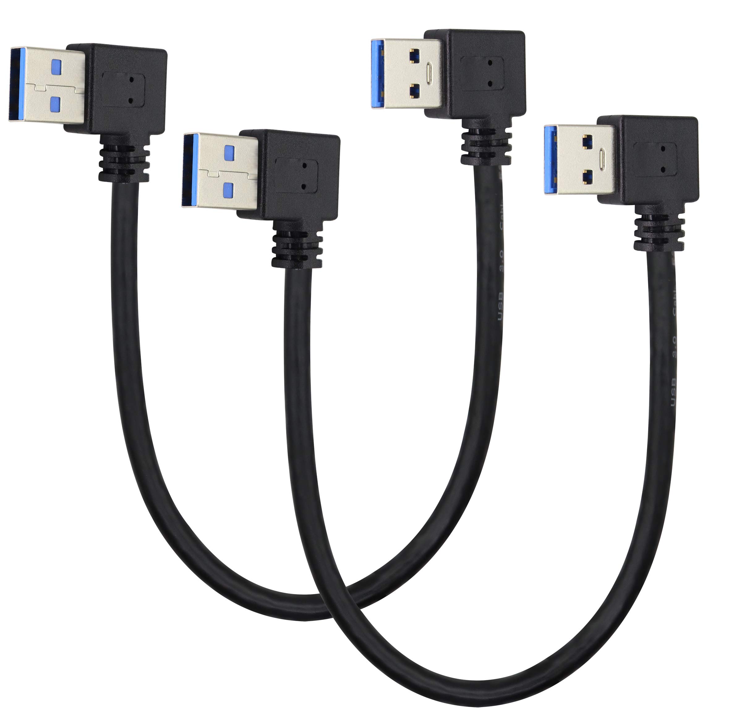 AAOTOKK 2 Pack Left & Right Angle USB 3.0 A Cable 90 Degree USB 3.0 Type A Male Transferring Data and Charging Extension Cable for Hard Drive,Printers