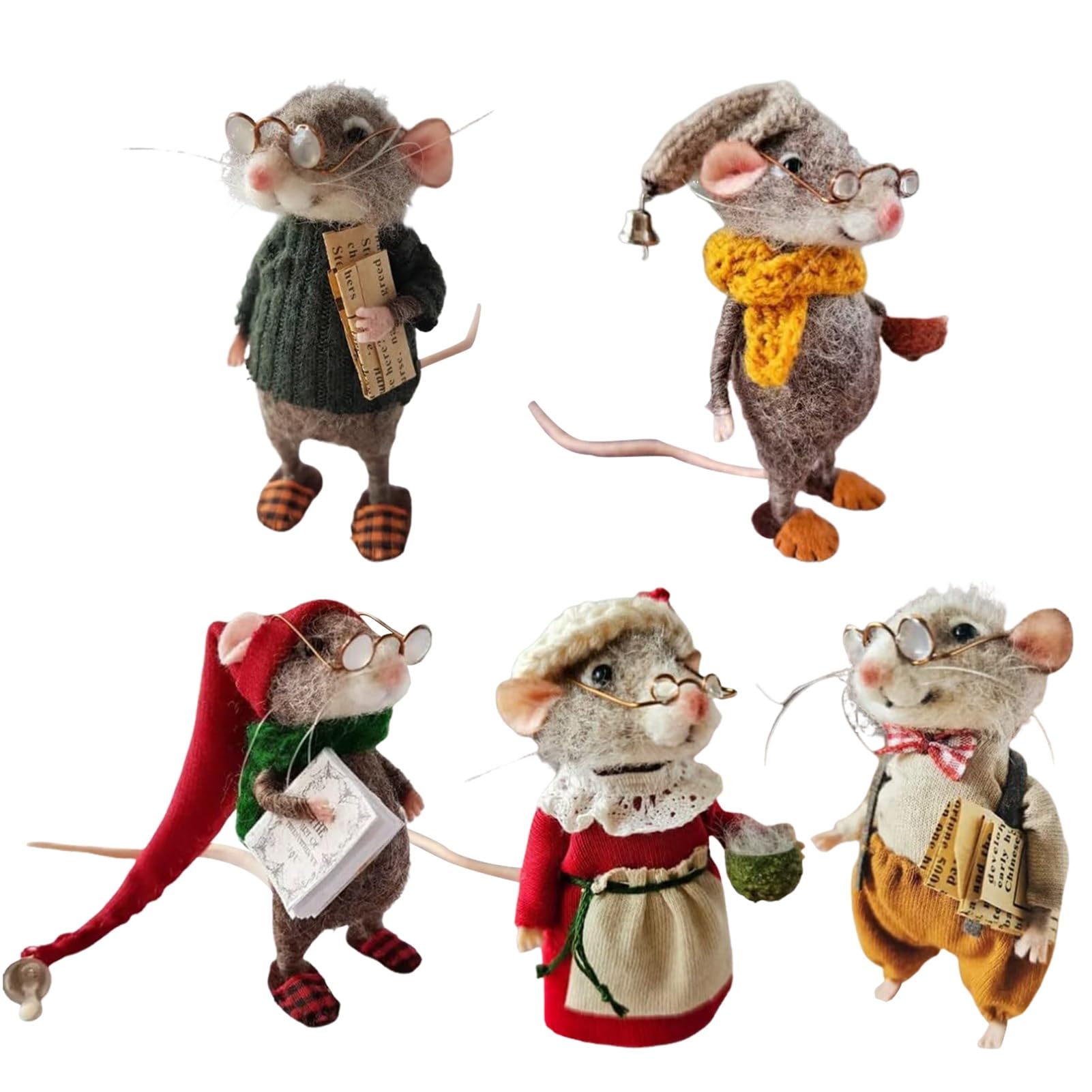 HshDUti Cute Needle Felted Mouse,Christmas Wool Felt Mouse Ornament, Cute Needle Felting Mice Figurine for Halloween Christmas Decor,Needle Felted Christmas Mouse Doll Decorations 5pcs