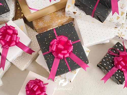 Miniatura 9 de HUIHUANG Lazos Rosa Fucsia Intenso 12 PCS Lazos de Tirón de Satén Rosa Fucsia 4" x 8" Lazo de Regalo para Envolver Regalos, Cesta de Regalo, Bolsa