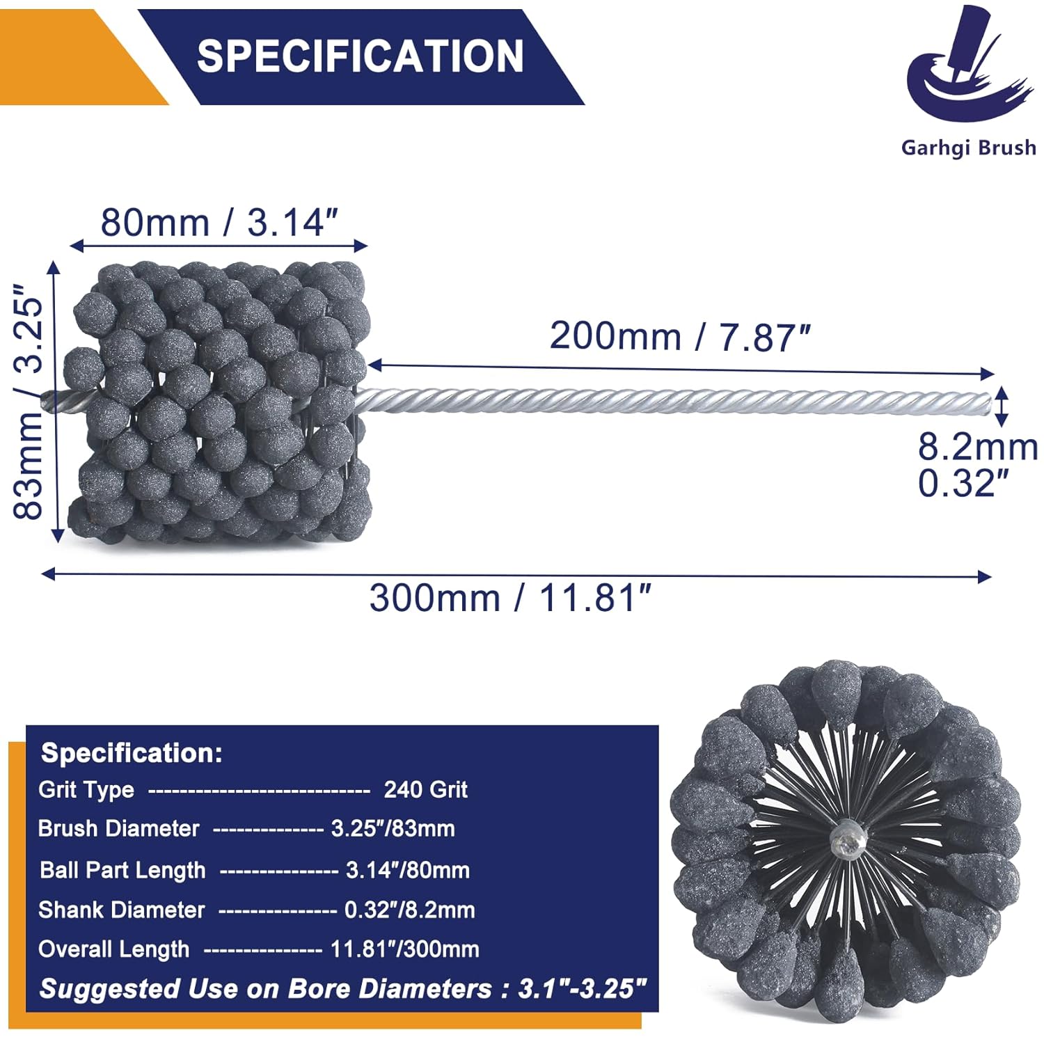 Garhgi 3-1/4 Inch 83mm Cylinder Hone Tool with 240 Grit Silicon Carbide Abrasive Ball Brush, for Brake Cylinders Surface Finishing Crosshatching Deglazing on Metals Steel