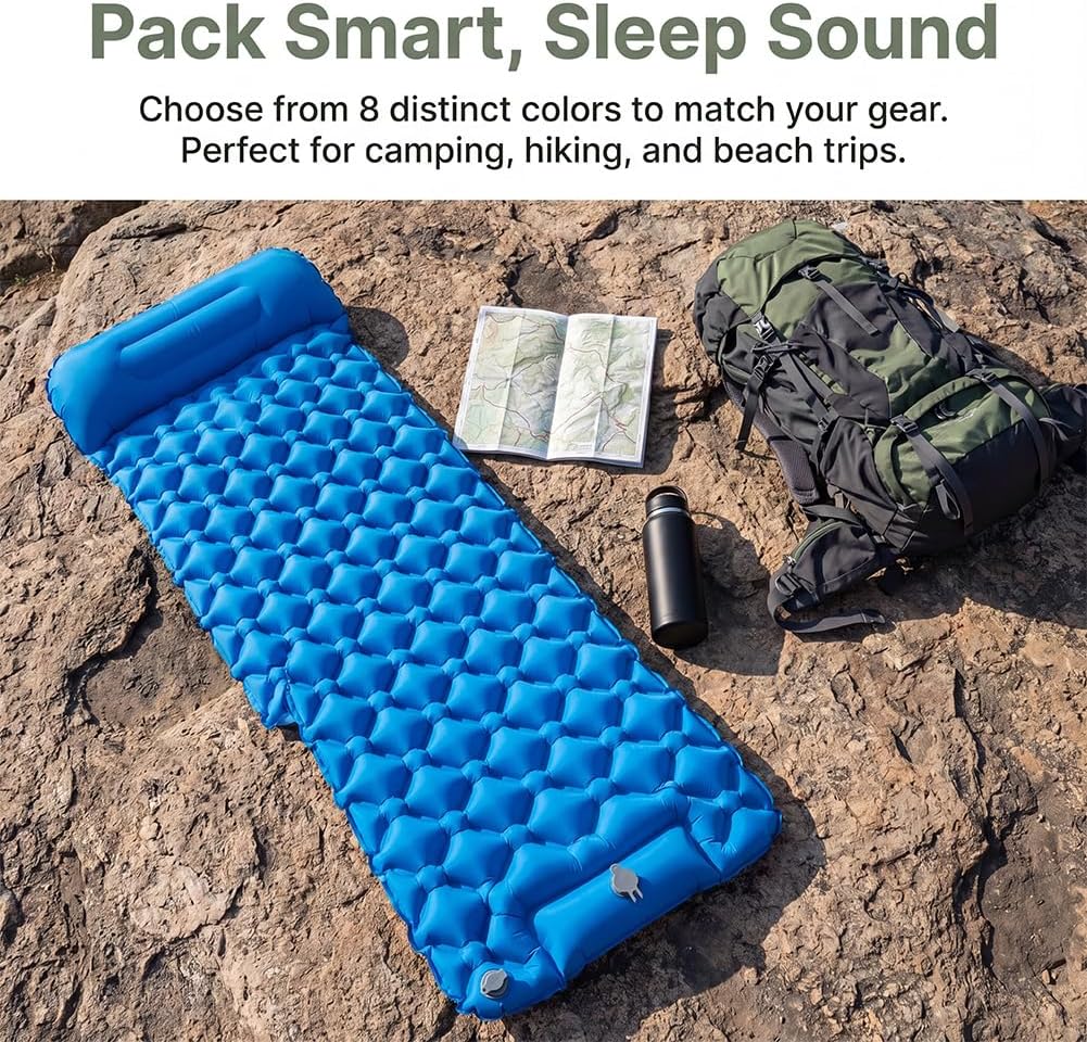 Lounge Mat-Your Portable Chill Zone Inflatable Camping Sleeping Pad with Built-in Pump & Pillow, Ultralight Waterproof Self Inflating Mat for Camping Backpacking Hiking (Orange, Double)