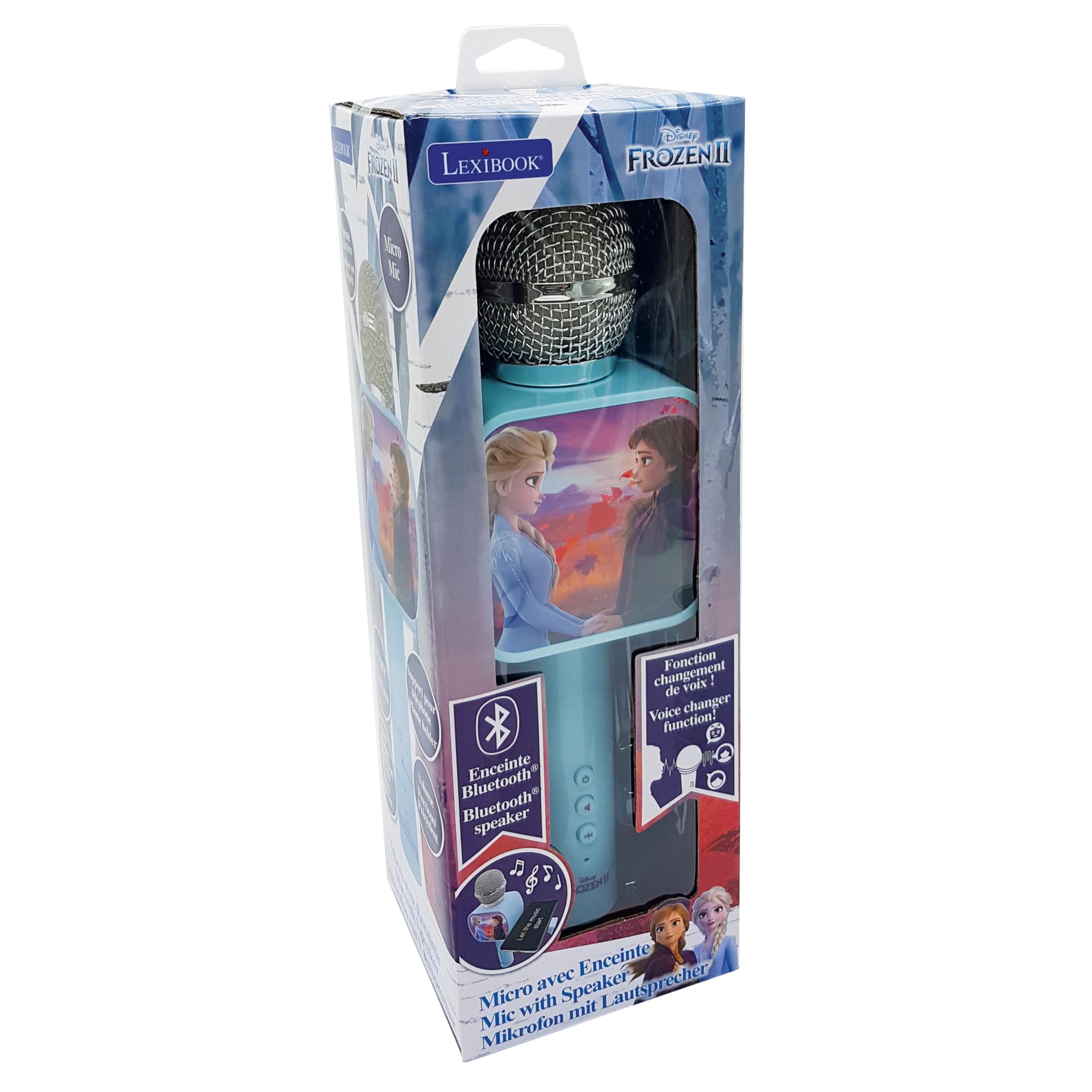 Lexibook Frozen 2 Elsa Anna Olaf Microfono Bluetooth® con Funzione commutatore vocale, Porta-Telefono Retrattile Incluso, Altoparlante Incorporato, Blu, MIC240FZLXB