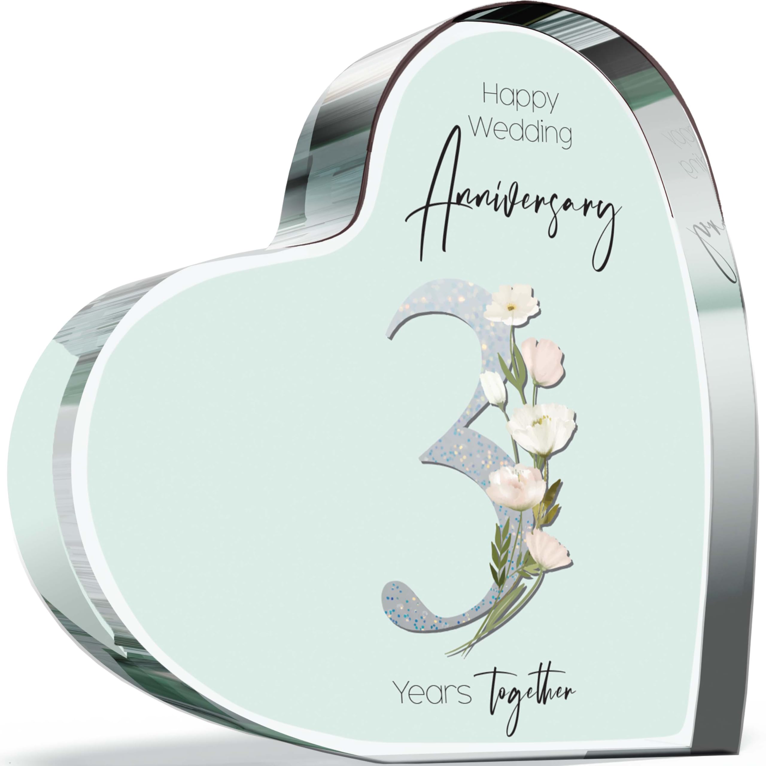Giftzie Women's 03 3Rd Anniversary Acrylic Heart Plaque For Wife Or Husband, 3 Years Together