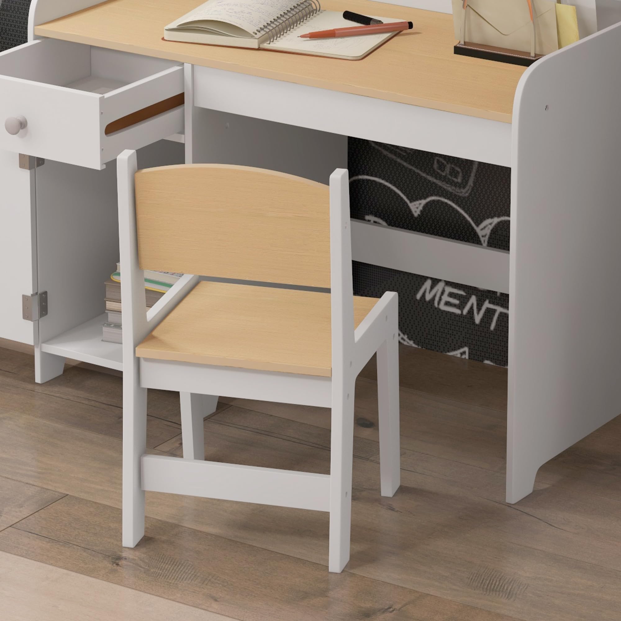 ZONEKIZ Bureau Enfant avec Chaise 3 à 6 Ans 80 x 39 x 59 cm Blanc