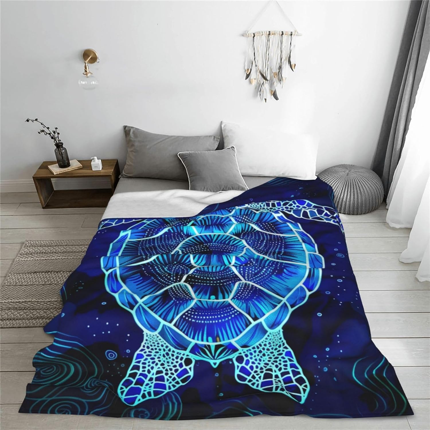 Sea Turtle Blanket for Kids Women Adults, Flannel Sea Turtle Blankets Gifts, Vintage Ocean Animal Theme Throw Blanket for Sofa Couch Bed Living Room Soft Warm Cozy Sea Turtle Decor 60" x 50"