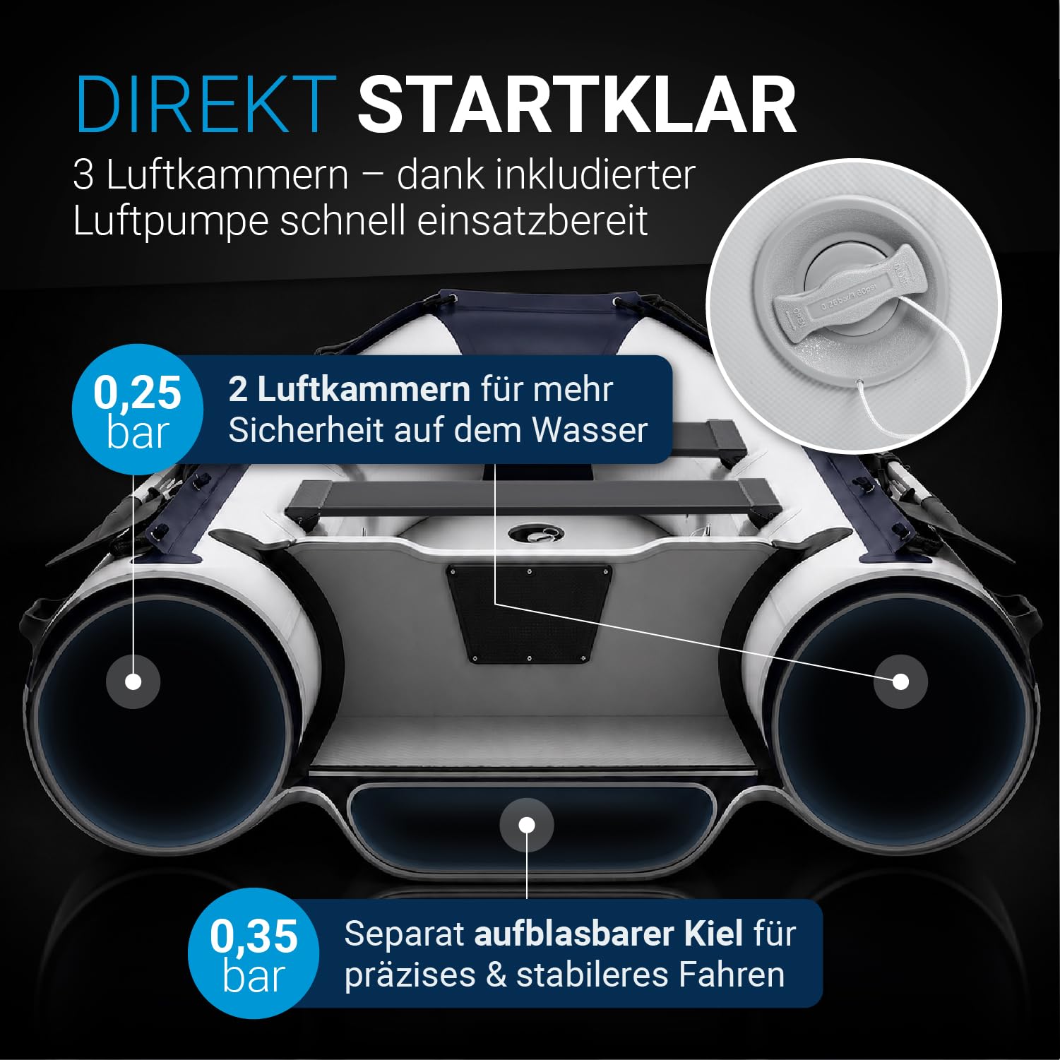 ArtSport Schlauchboot 3,20 m für 4 Personen mit 2 Sitzbänke & Aluboden - Paddelboot mit Paddel, Pumpe, Tasche & Reparaturset - Angelboot aufblasbar