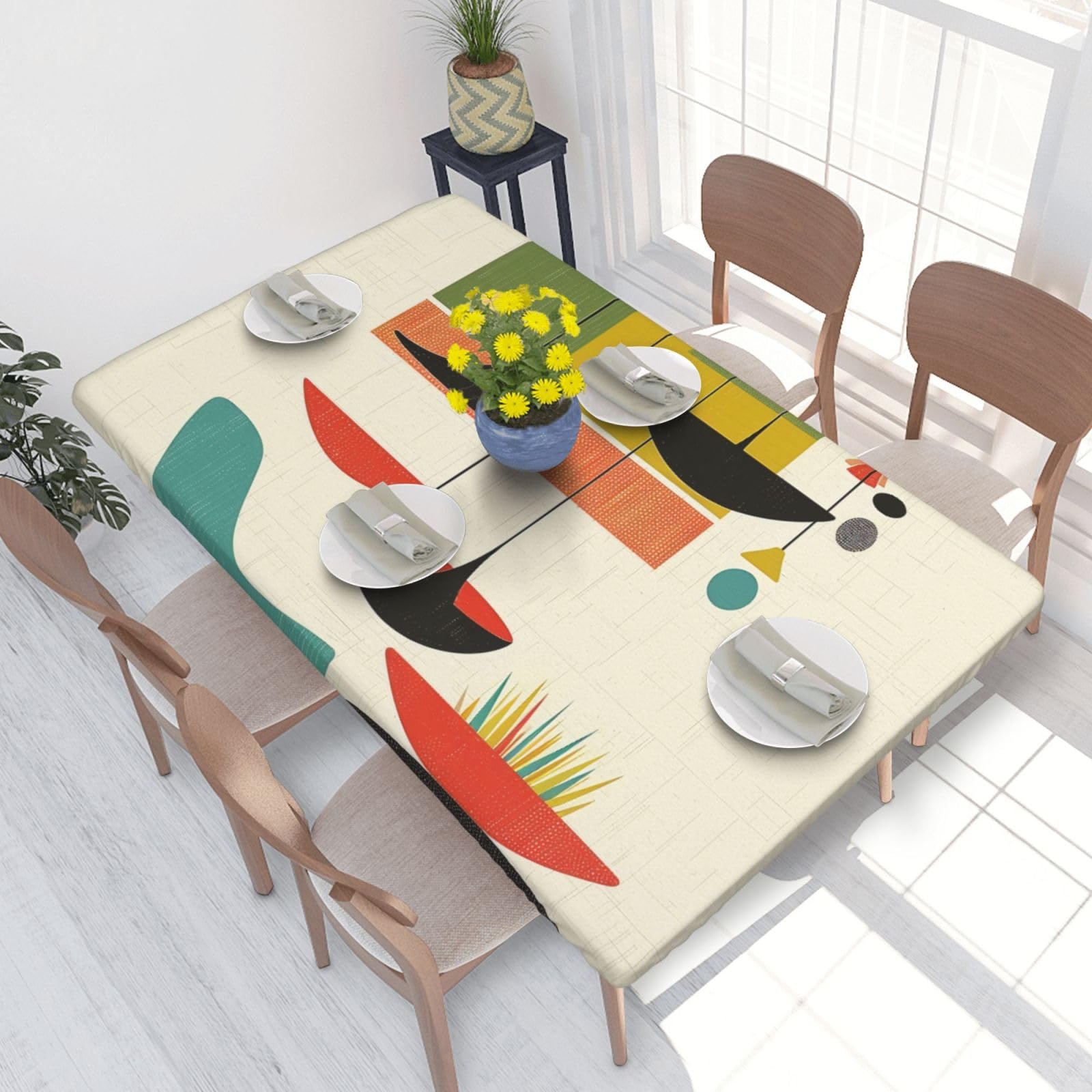 DCARSETCV mid century modern prints Printed 4FT Waterproof Tablecloth with Elastic Edged Protect & Decor Your Table, Oil-proof Washable Table Cloth Cover for Dinner Picnic Party
