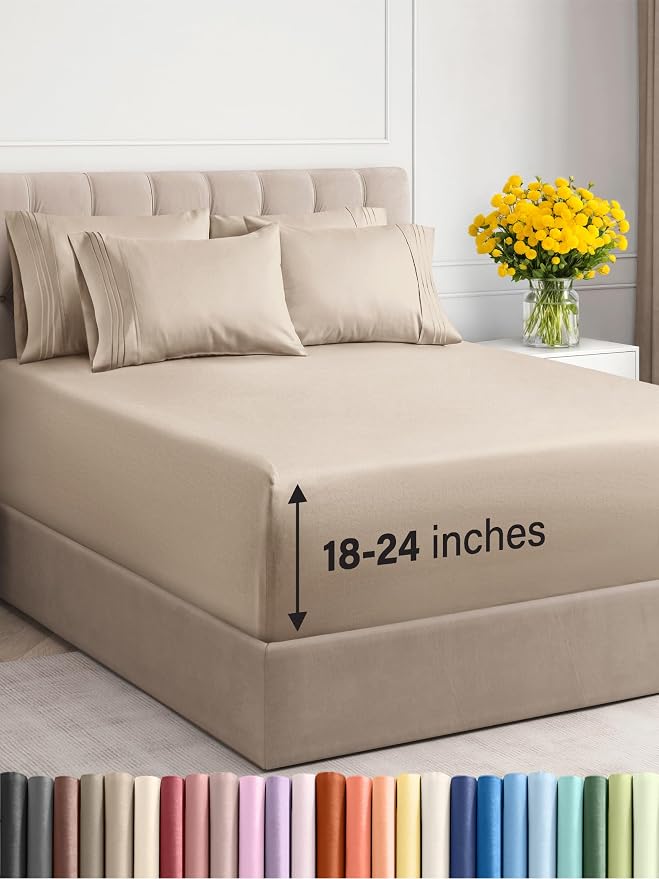 Extra Deep King Sheet Set - 6 Piece Breathable and Cooling Sheets - Hotel Luxury Bed Sheets Set - Easy & Secure Fit - Soft, Wrinkle Free and Comfy Sheets Set - Wheat Sheet Set with Extra Deep Pockets