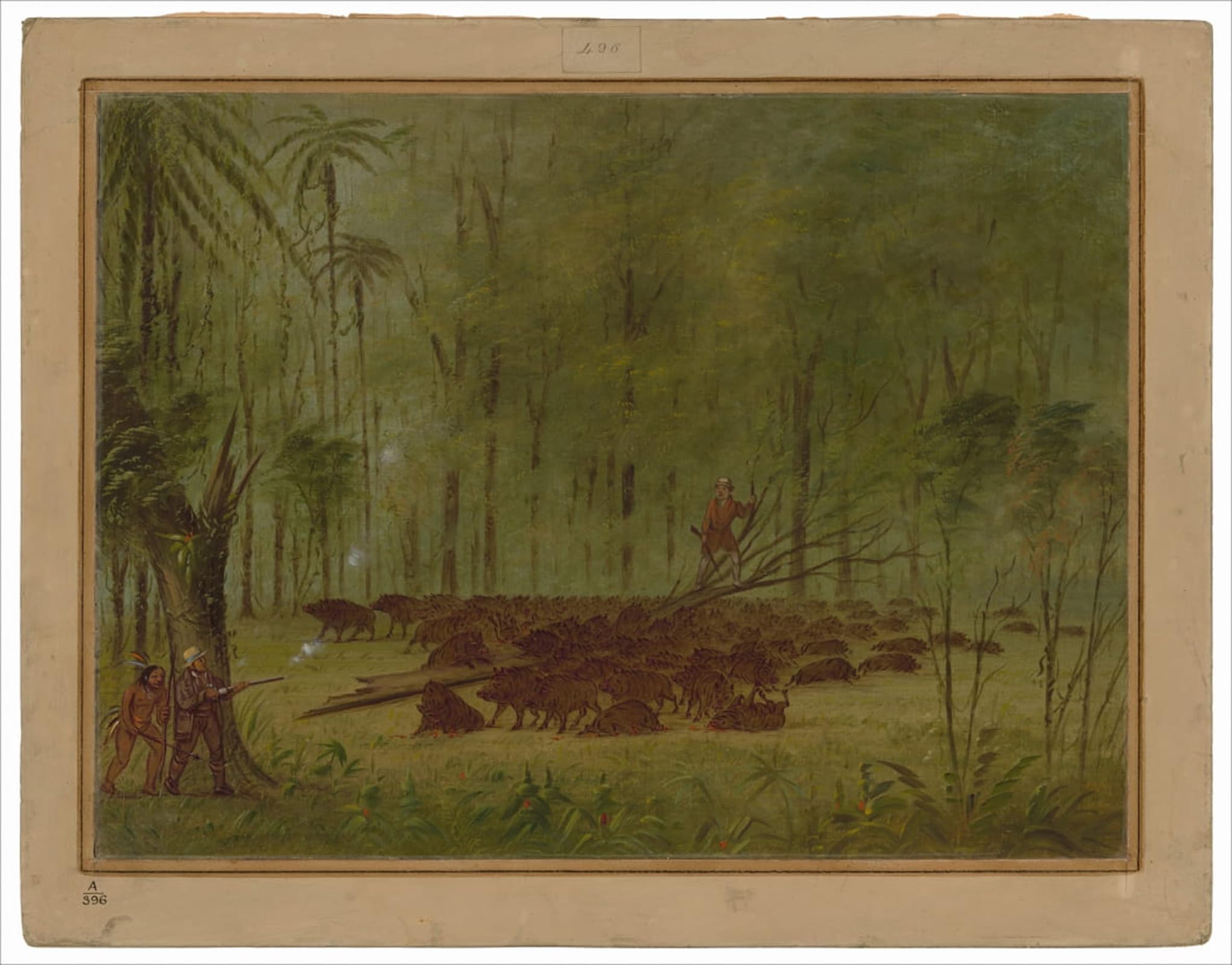 ARTXLXXBN Famous Prints Artwork Pictures Poster Painting Art a Fight with Peccaries Caribbe by George Catlin Artwork Landscape Pictures for Home Decor 60x90cm