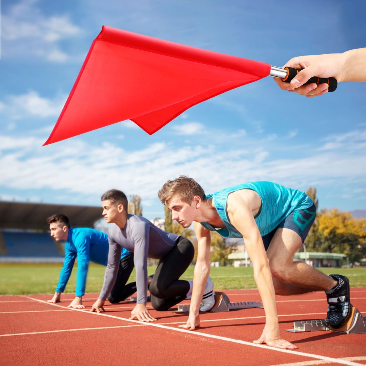 SEWACC 4Pcs Referee Flags with Stainless Steel Rods and Sponge Handles for Track and Field Officials Volleyball Line Judge Flags