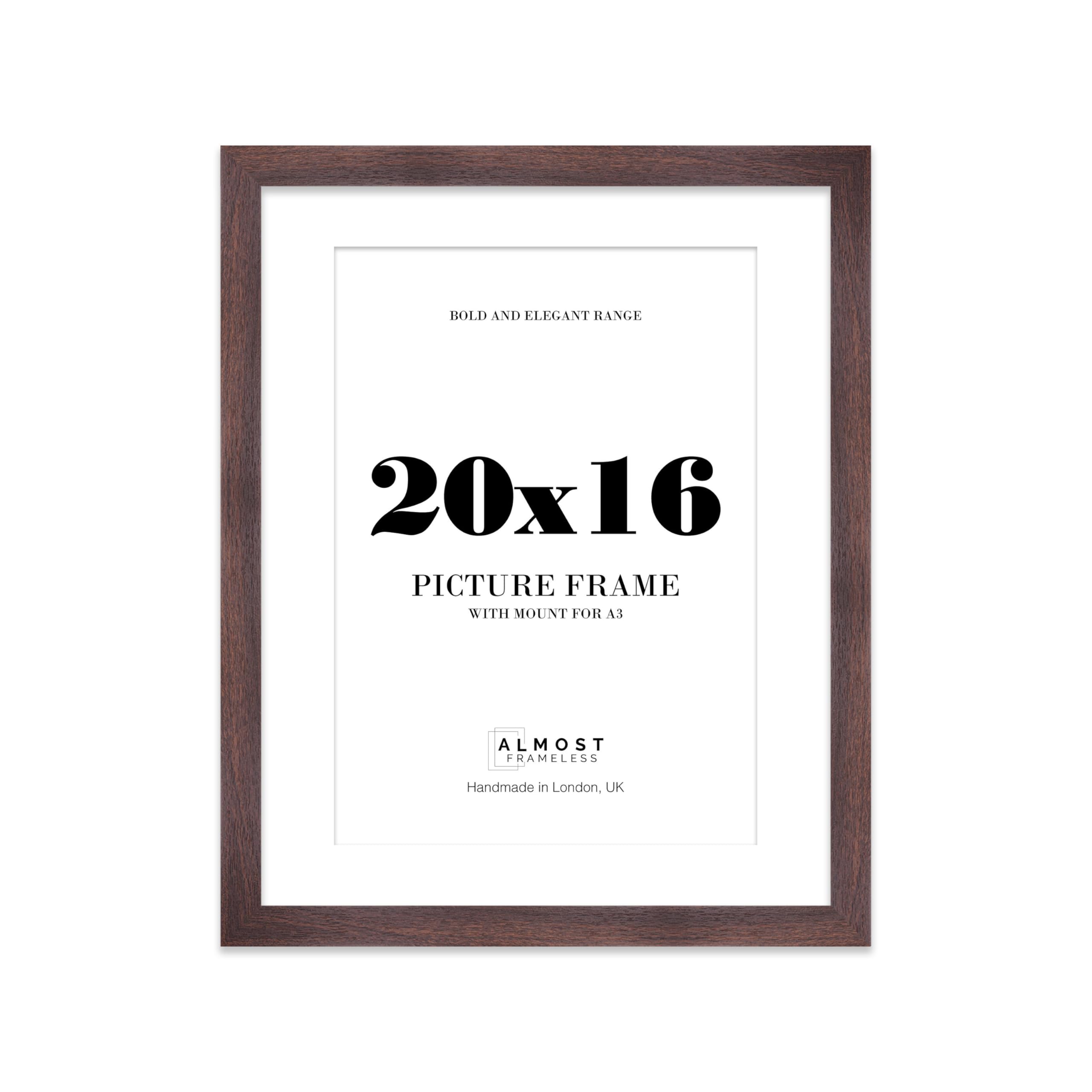 20x16 Walnut Frame With Mount for A3 Pictures 28mm Edge Portrait and Landscape Display with Wall Hooks, 1 Pack