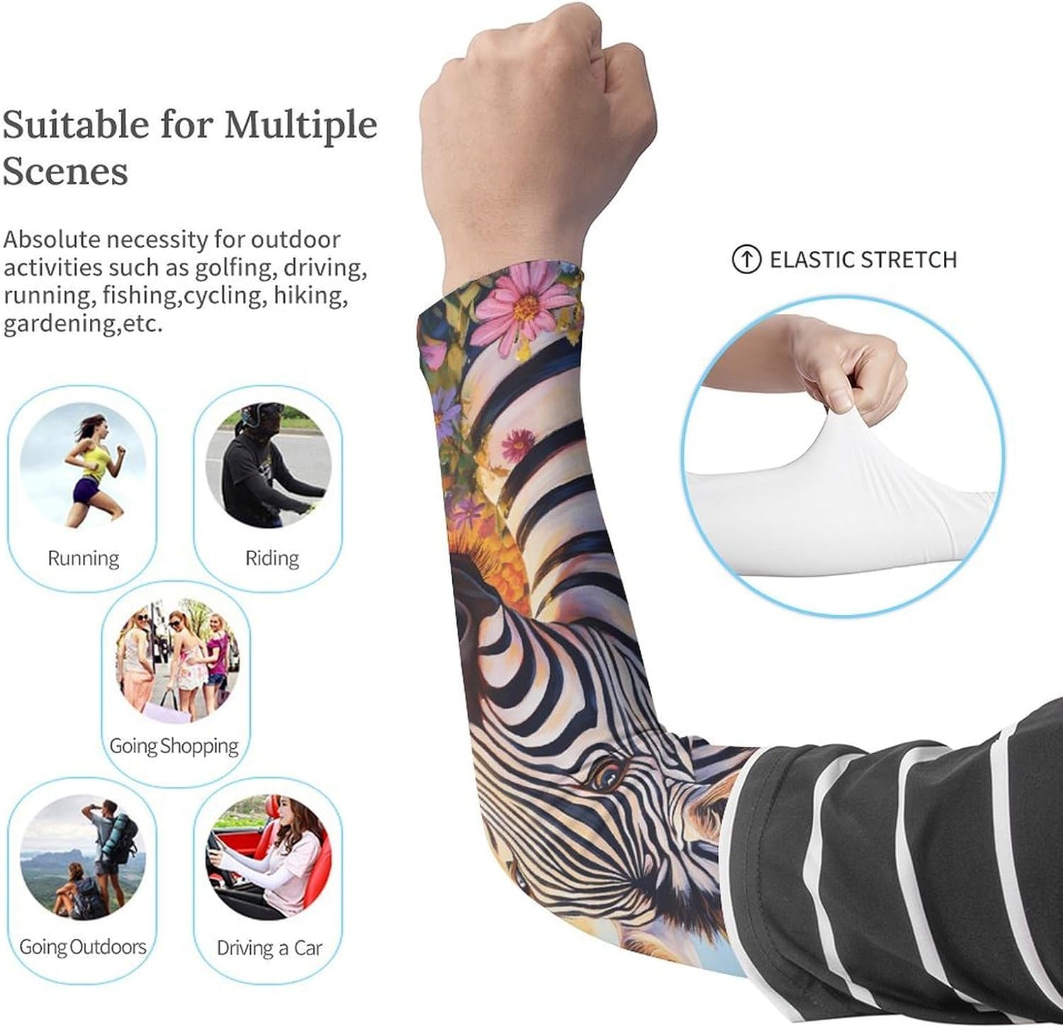 Zebras Butterflys on The Flower Arm Sleeves Cooling Sun Protection Sports Compression for Golf Basketball