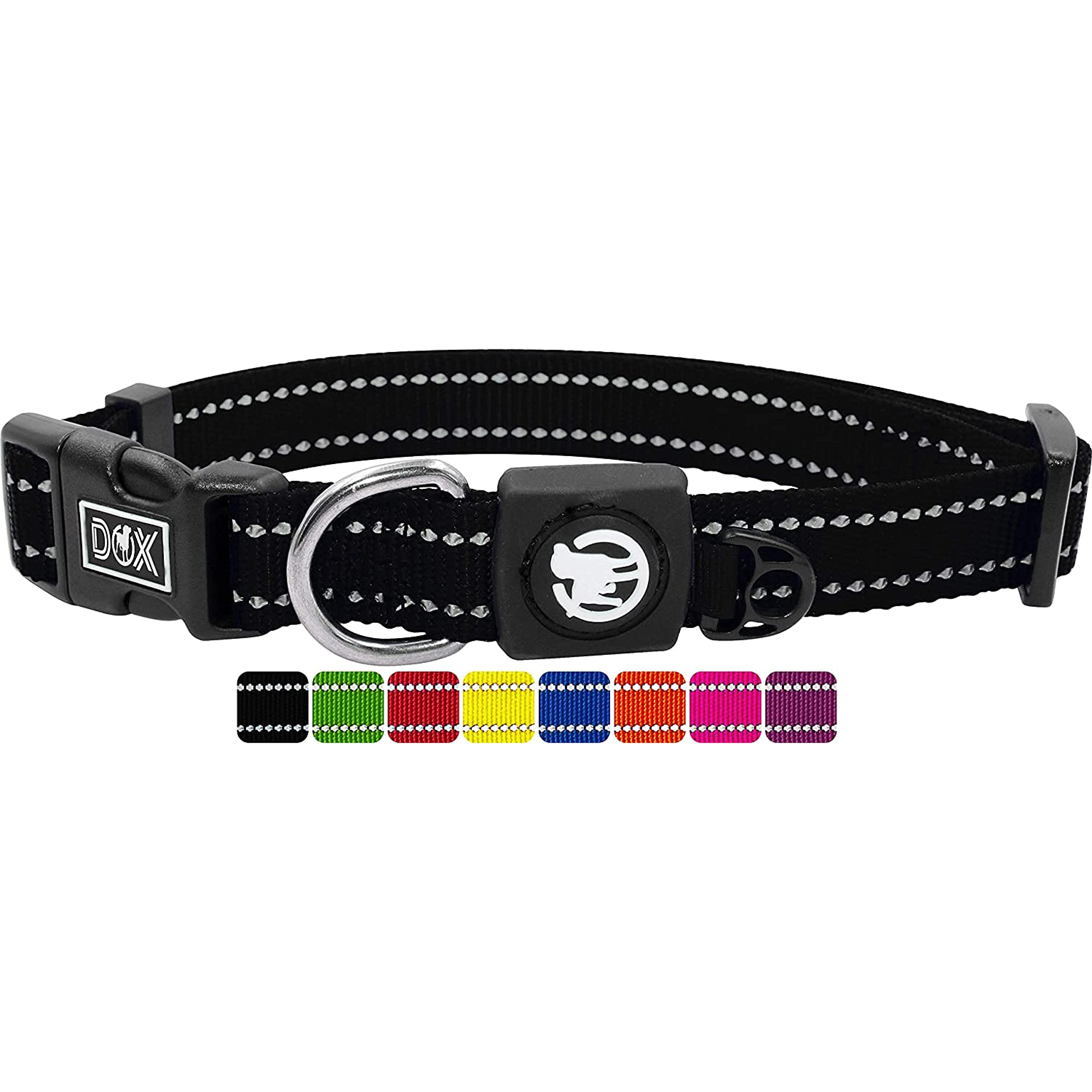 DDOXX Collar Perro Nylon, Reflectante, Ajustable | Muchos Colores & Tamaños | para Perros Pequeño, Mediano y Grande | Collares Accesorios Gato Cachorro | Negro, XS