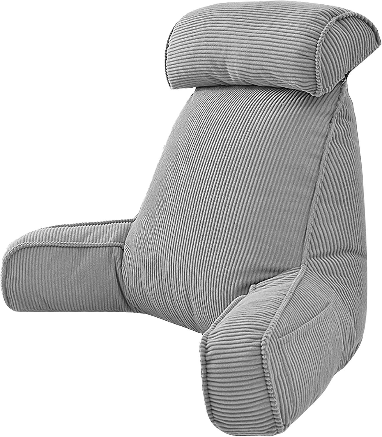 Reading Pillow for Sitting in Bed Adult & Teens, Large Backrest Pillow with Detachable Neck Support Cushion, Designed for Bed and Couch Sitting Up with Arms and Side Pocket.(Grey)