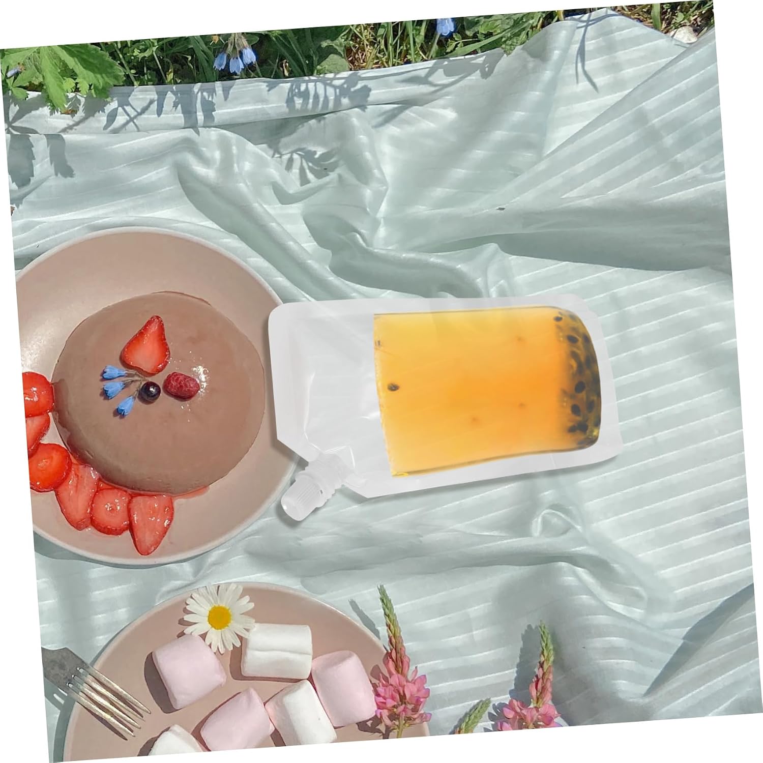 PRETYZOOM 50 Pack 350ml Reusable Drink Pouches for Liquor Portable Plastic Flask Bags Alcohol Pouches for Outdoors Camping Fishing