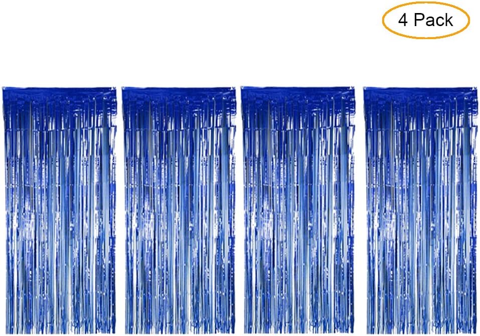 Winko Blue Foil Fringe Curtain, Metallic Photo Booth Tinsel Backdrop Door Curtains for Wedding Birthday and Special Festival Decoration(4 Pack, 12ft x 8ft)