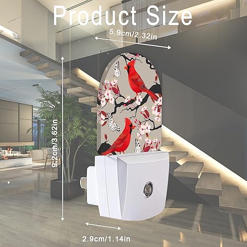 Miniatura 2 de AOWULA Luz nocturna cardenal roja, luces nocturnas de cereza floreciente, enchufe en la pared para dormitorio de niños y niñas, lámpara LED