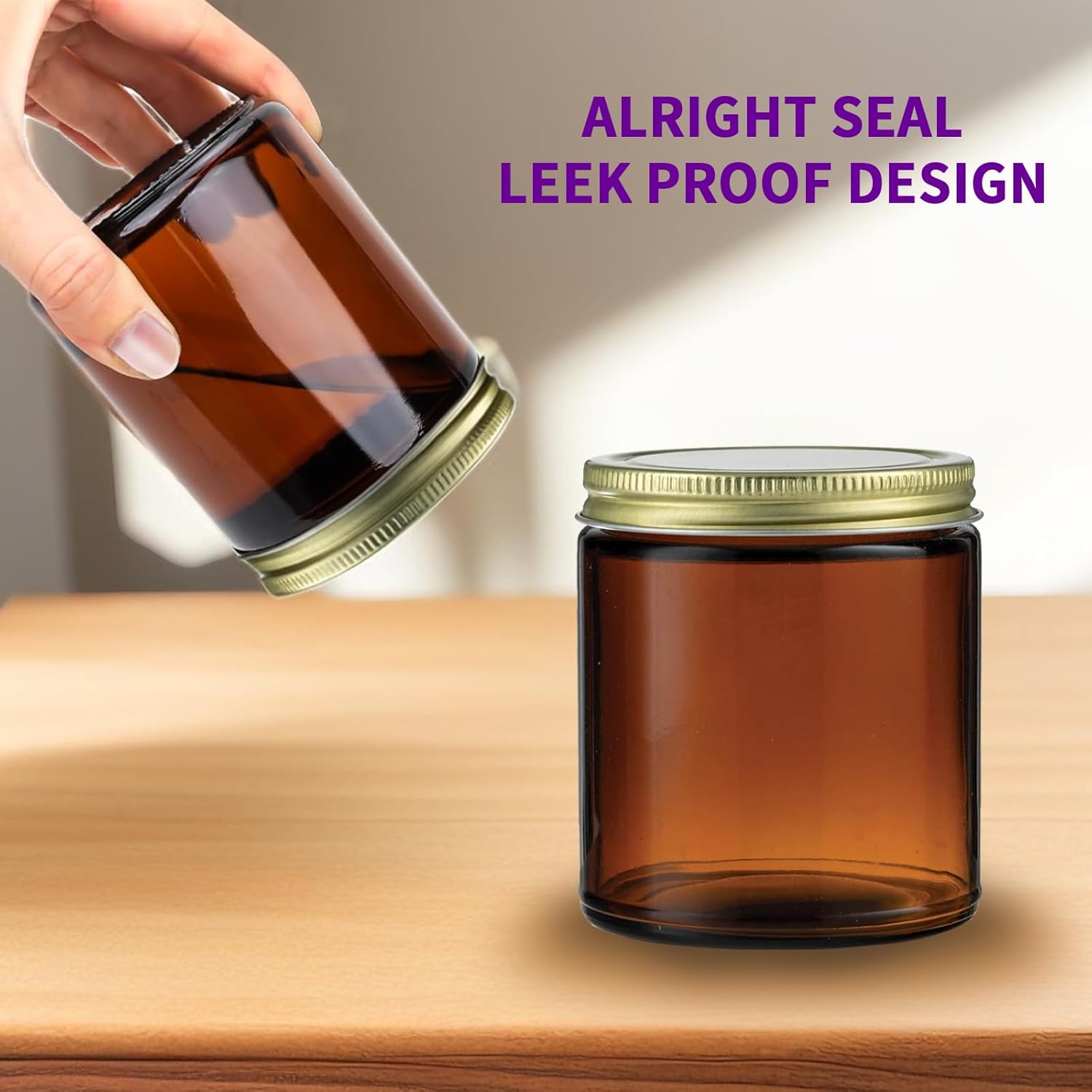 8 Oz Glass Jars with Lids,12 Pack Amber Glass Jars with Lids, Small Canning Jar, Candle Jars for Making Candles, Food Storage, Spices, Herbs, Homemade Cosmetics, Leak Proof & Dishwasher Safe