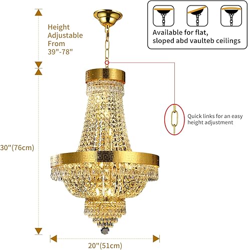 Miniatura 4 de CEENLI 12 luces de 20 pulgadas, modernas lámparas de araña de cristal dorado, techo K9, colgante empotrado, lámpara de techo ajustable colgante para