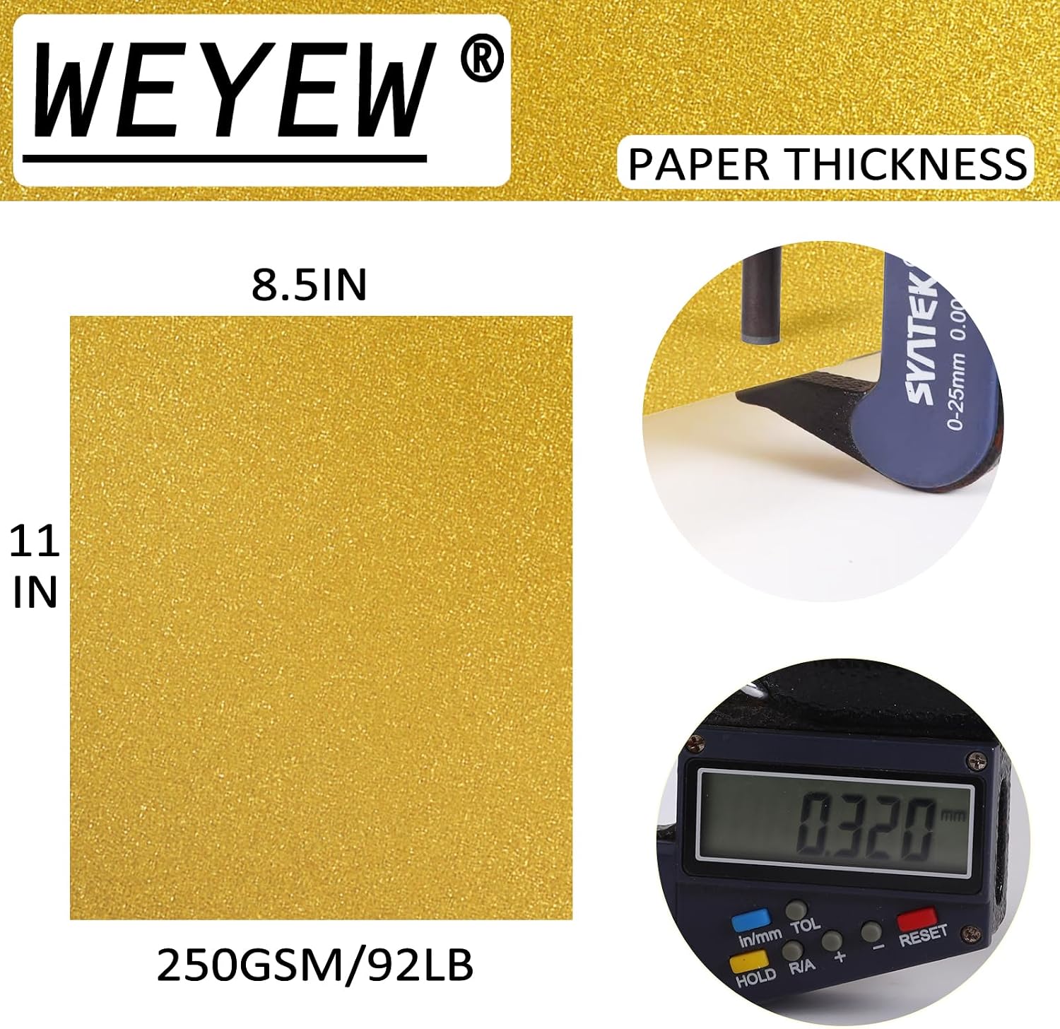 Gold Glitter Cardstock 8.5 x 11 Thick Paper, 24 Sheets Sparkly Cardstock No Shed for Card Making, Crafts, DIY Art Project,Birthday, Wedding Party Decor 92 lb/250 gsm