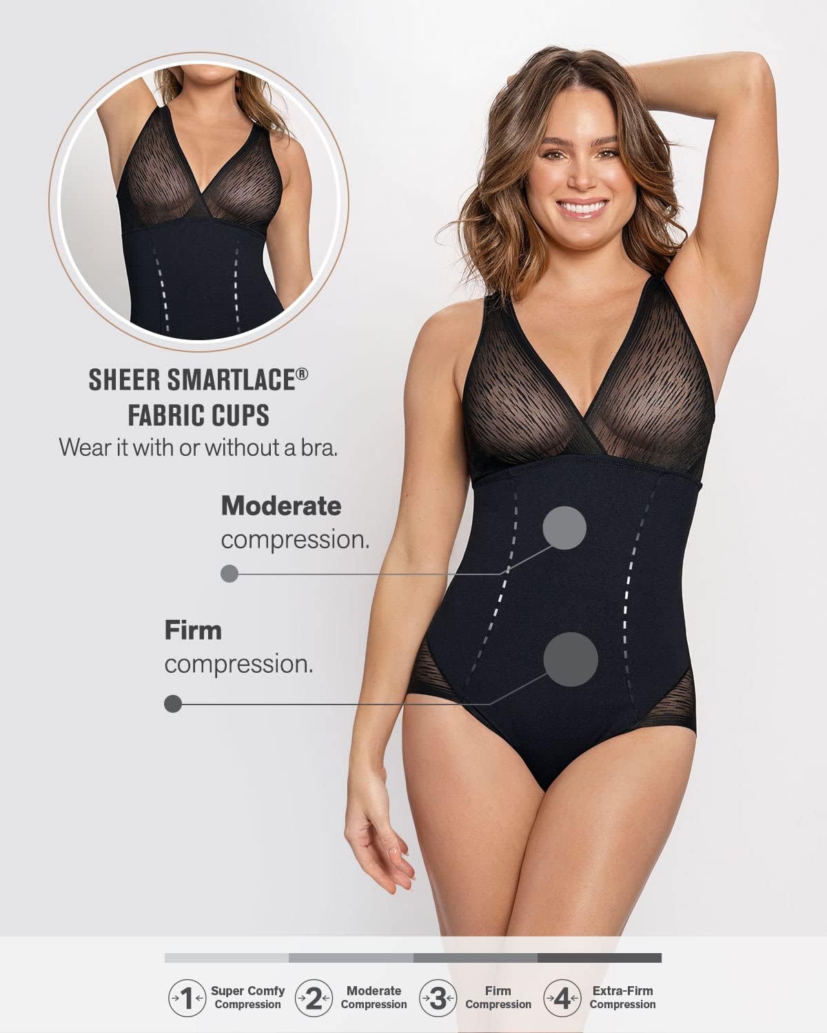 Leonisa Sheer Stripe Detail Sculpting Bodysuit - Tummy Control Shapewear for Women - Image 4