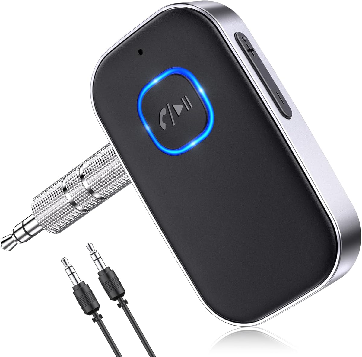 COMSOON Bluetooth Receiver for Car, Noise Cancelling 3.5mm AUX Bluetooth Car Adapter, Wireless Audio Receiver for Home Stereo/Wired Headphones, Hands-Free Call, 16H Battery Life - Black+Silver
