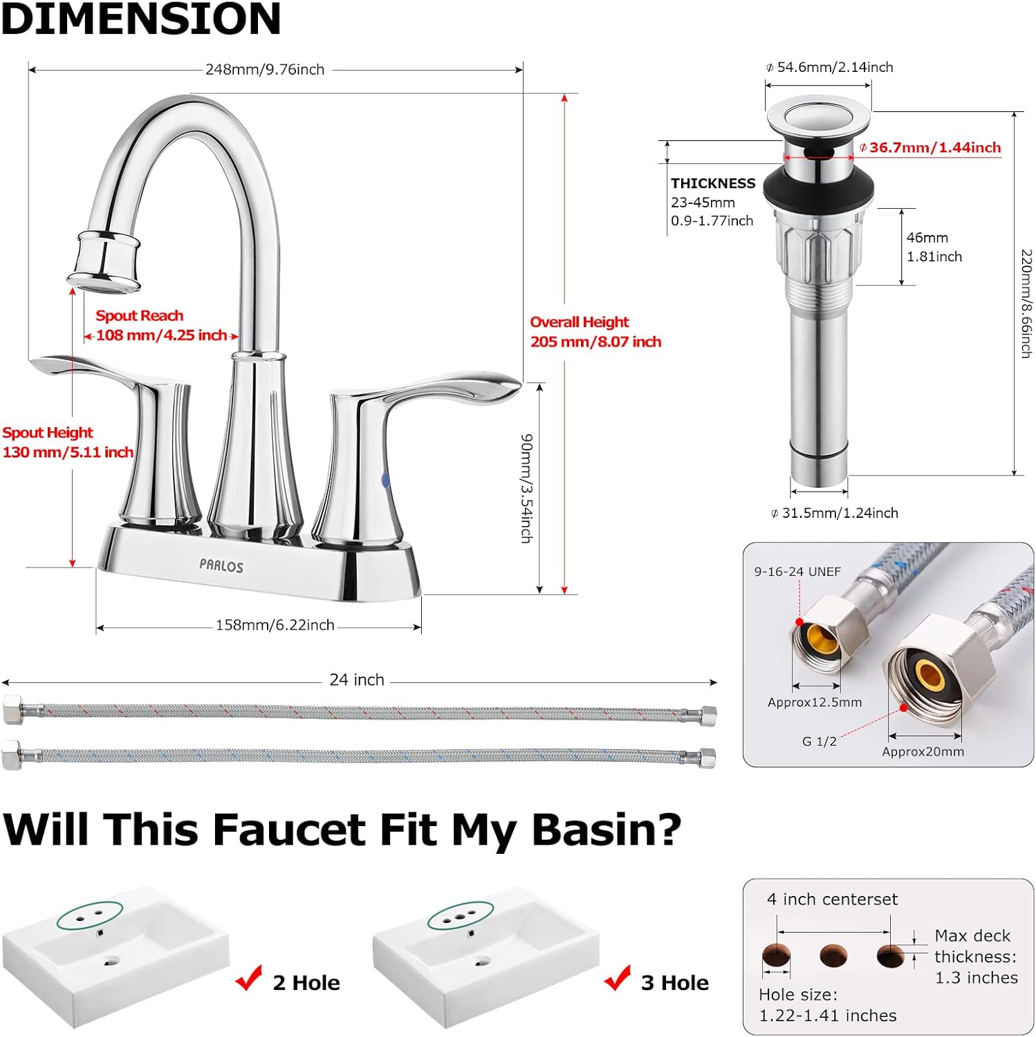 High Arc Chrome Roman Tub Faucet & Centerset Bathroom Sink Faucet Bundle Demeter Collection (1436201-1362701)