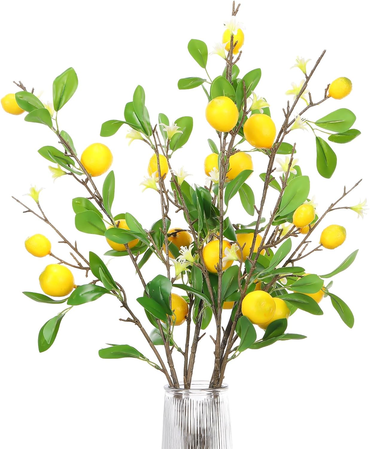 Yilloog 4 Pcs 32 Inches Artificial Lemon Branches Fake Yellow Lemons Branch Decorations with Long Stem for Kitchen Garden Farmhouse Table Centerpiece Wedding Party Home Decoration