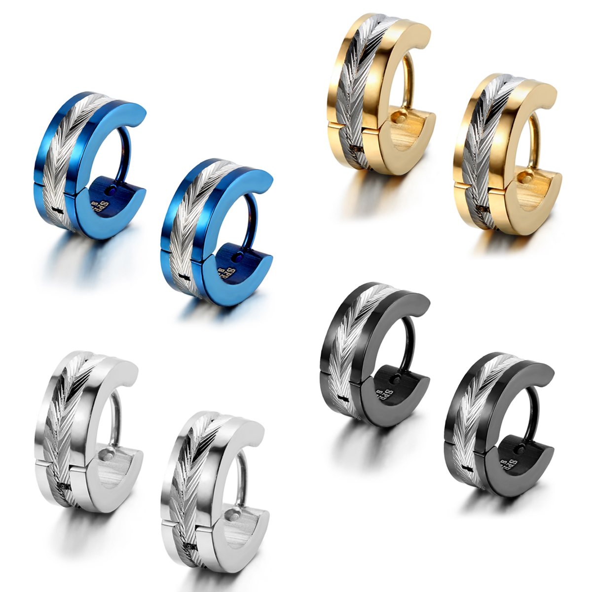Pendientes masculinos de aro Flongo juego de pendientes de acero en 4 colores 7