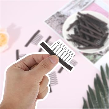 50 Pcs Wig Combs Clips Steel Cloth Accessories Tools to Secure Wig 7-Teeth for Attaching Making Caps Comb Hairpieces (Black)