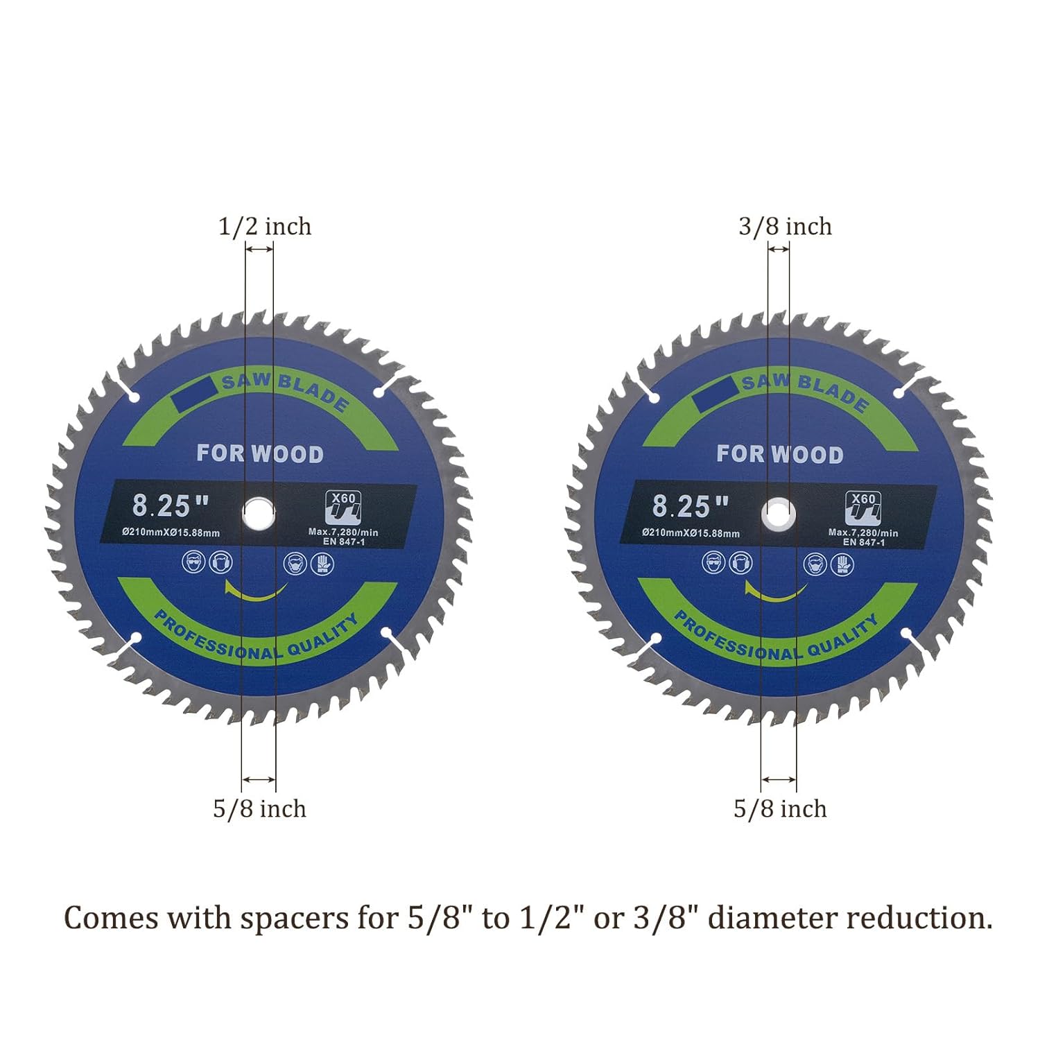 Circular Saw Blade - [8 1/4-inch x 60 Teeth x 5/8-inch Arbor] Circular Cutting Blade with 5/8" to 3/8" Washer Adapter for Woodworking Plastic Use, 0.08-inch Kerf