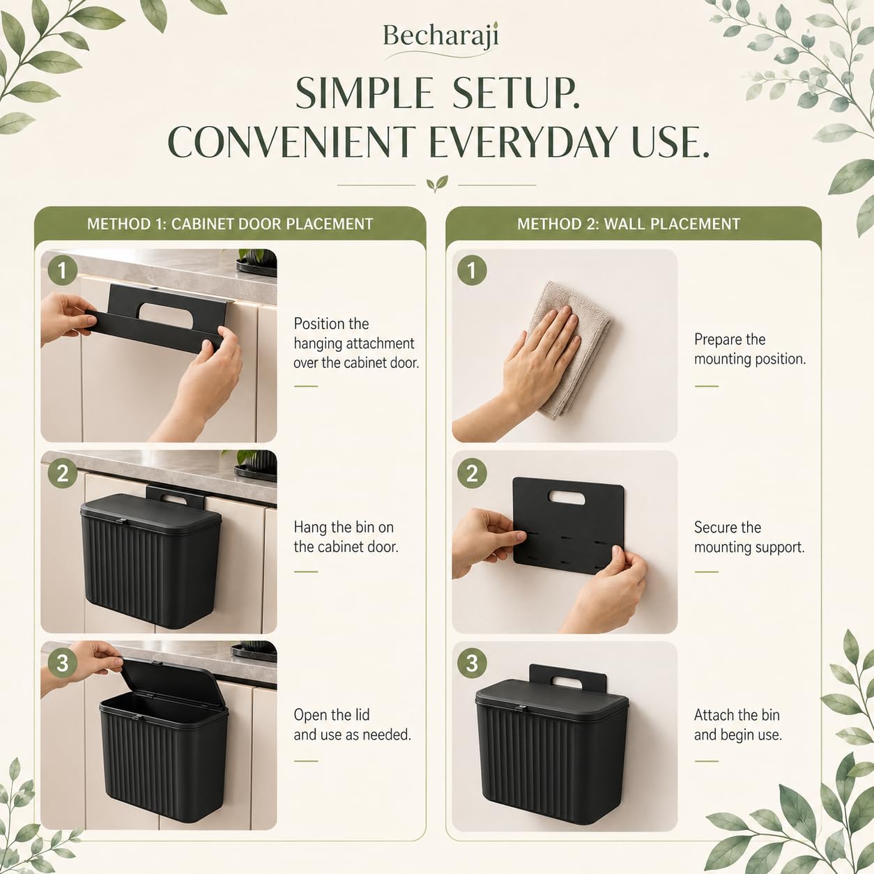 7L Hanging Kitchen Trash Can - Black -6 7L Hanging Kitchen Trash Can - Black -6