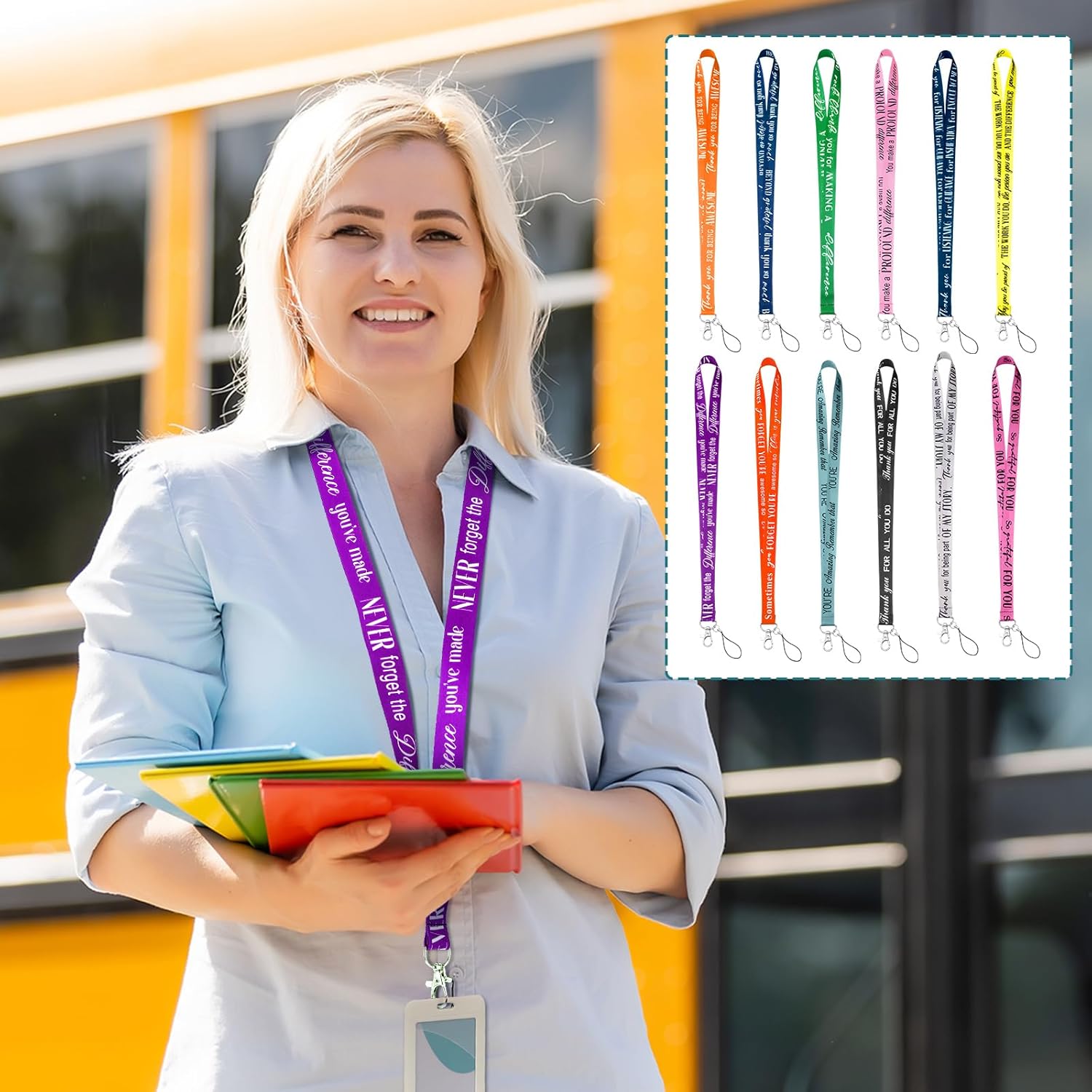 Motipuns 48 Pcs Thank You Gifts Lanyard Bulk for ID Badge Employee Appreciation Gift Keychain Inspirational Lanyards for Teacher (Solid Color)