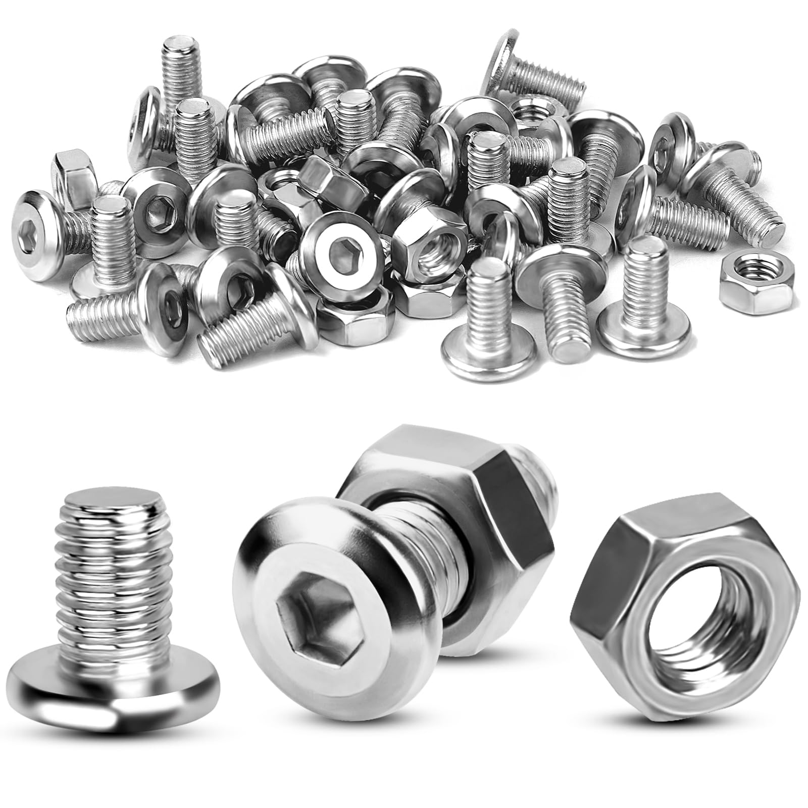 TXXATX Screws M4 x 10 mm with Nuts Set of 80 Stainless Steel Screws Full Thread Flat Head Screws Hex Screws M4 Threaded Screws Allen Screw for Furniture Repair Wood Workbench DIY