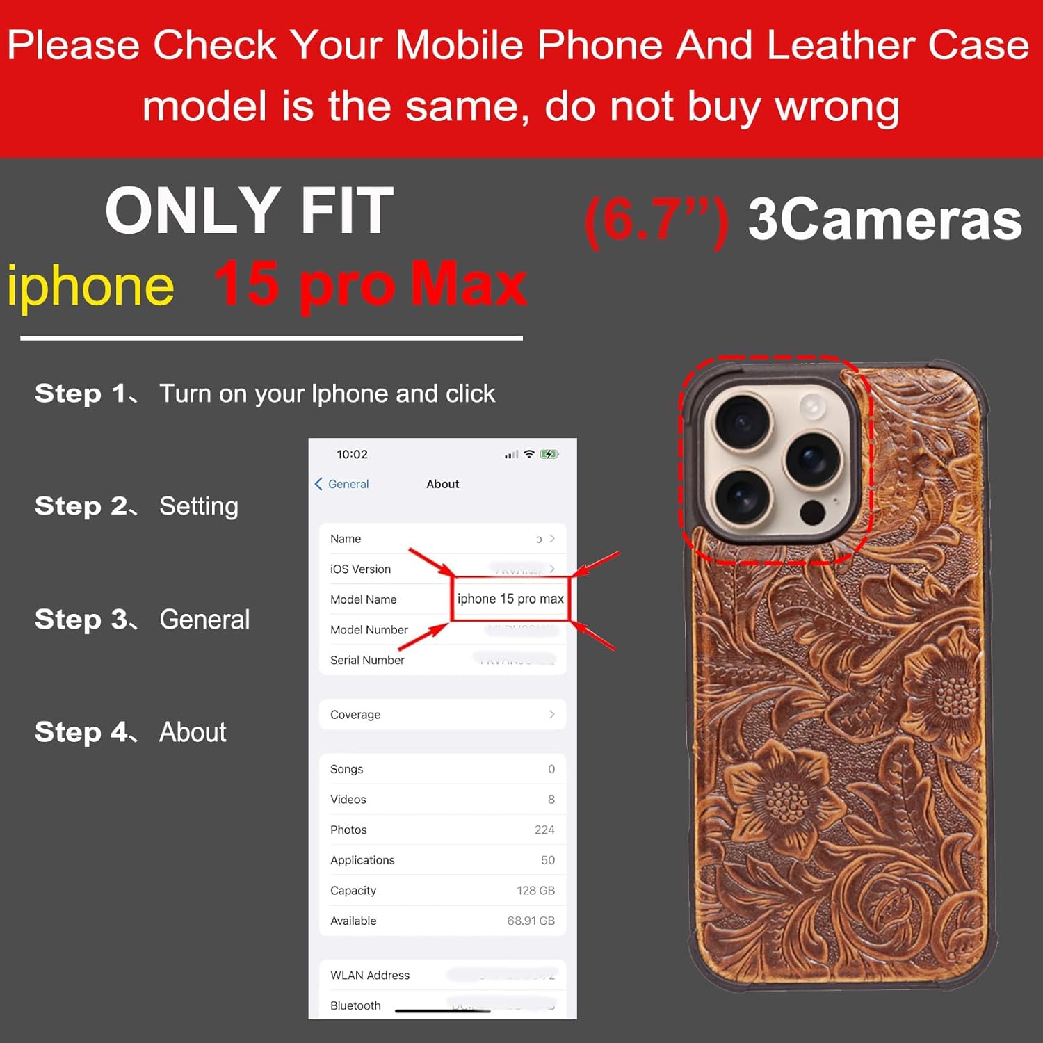Wallet Real Leather Case Compatible with iPhone 15 Pro Max 6.7" ,Genuine Leather,Shockproof, Anti-Fall Case, Flip Cover, with Card Slot, Double Magnetic Buckle, Kickstand, Durable Brown - Image 2