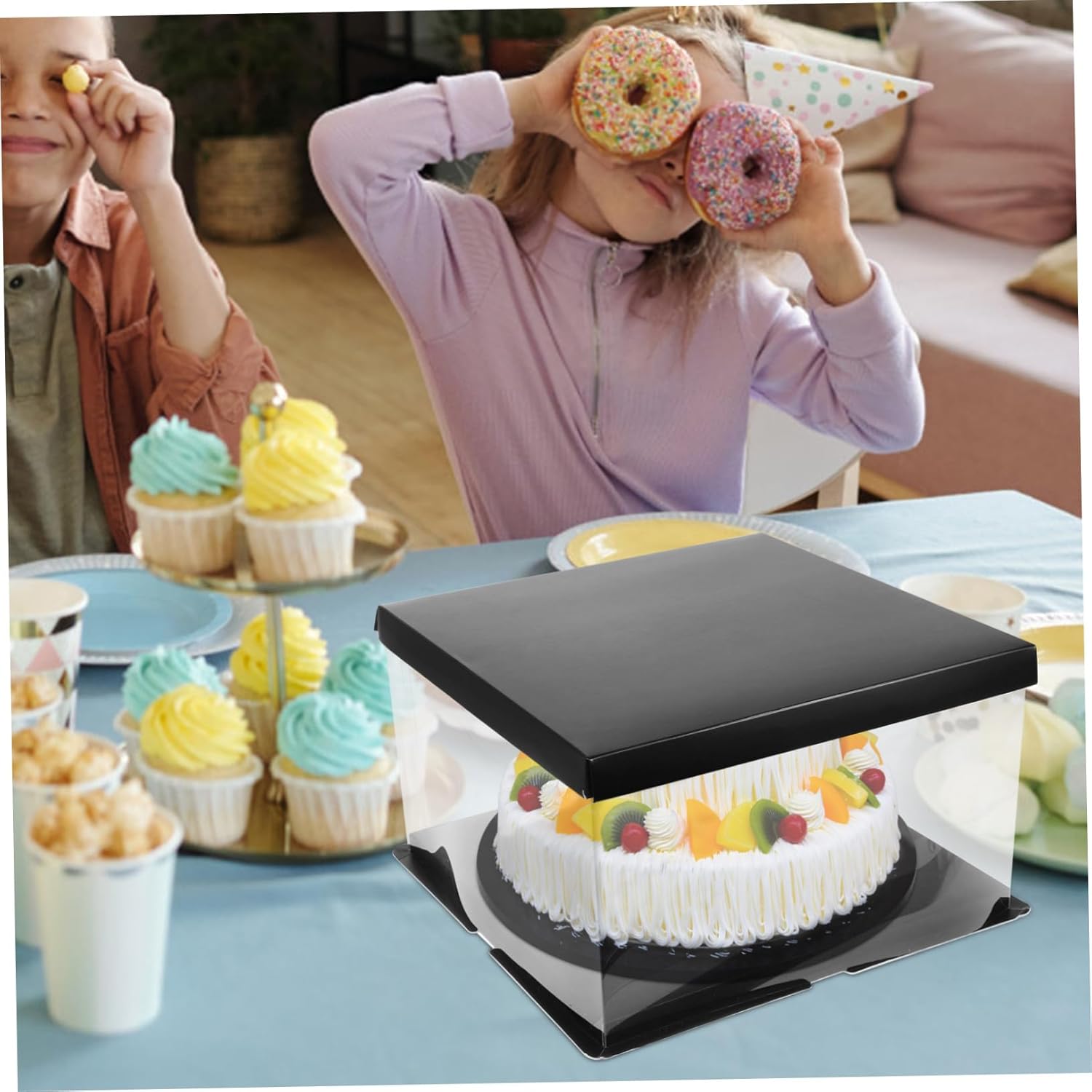 4Pcs Transparent Cake Boxes Portable Bakery Storage Containers for Birthday Party Wedding Dessert Display Clear Food-safe Decorative Cake Carriers