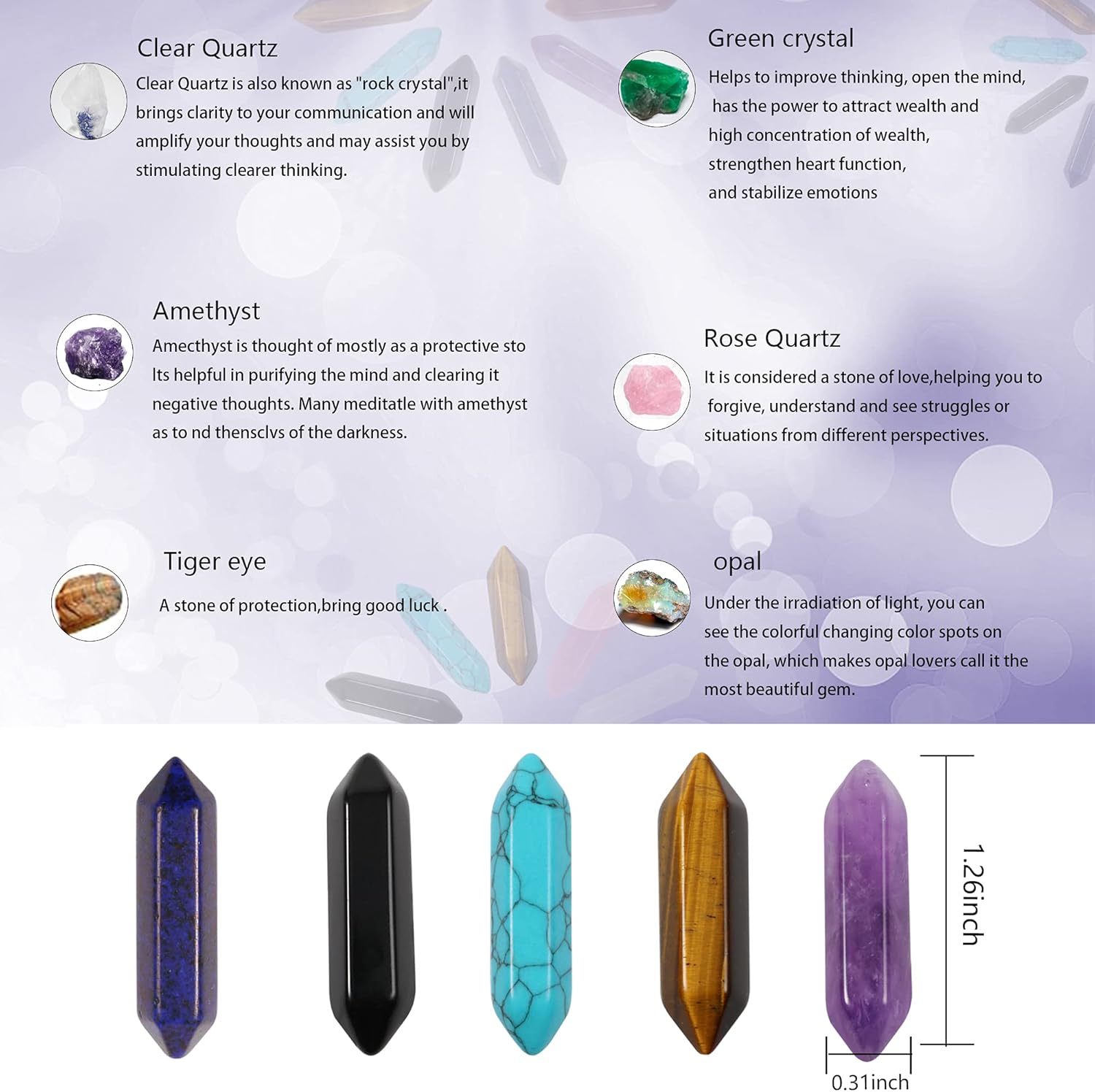 Wholesale 10pcs Natural Crystal Pendant Healing Quartz Stone Wands Set Hexagonal Reiki Stones Therapy Home Decoration - Image 4