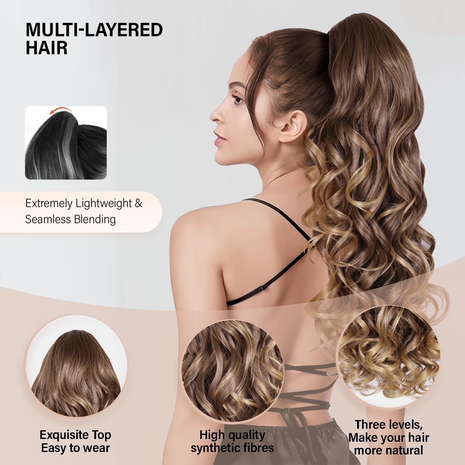 24 Inch Ponytail Extension, Layered Pony Tail Hair Pieces for Women Soft Wavy Claw Clip Ponytail Hair Extensions - Image 3