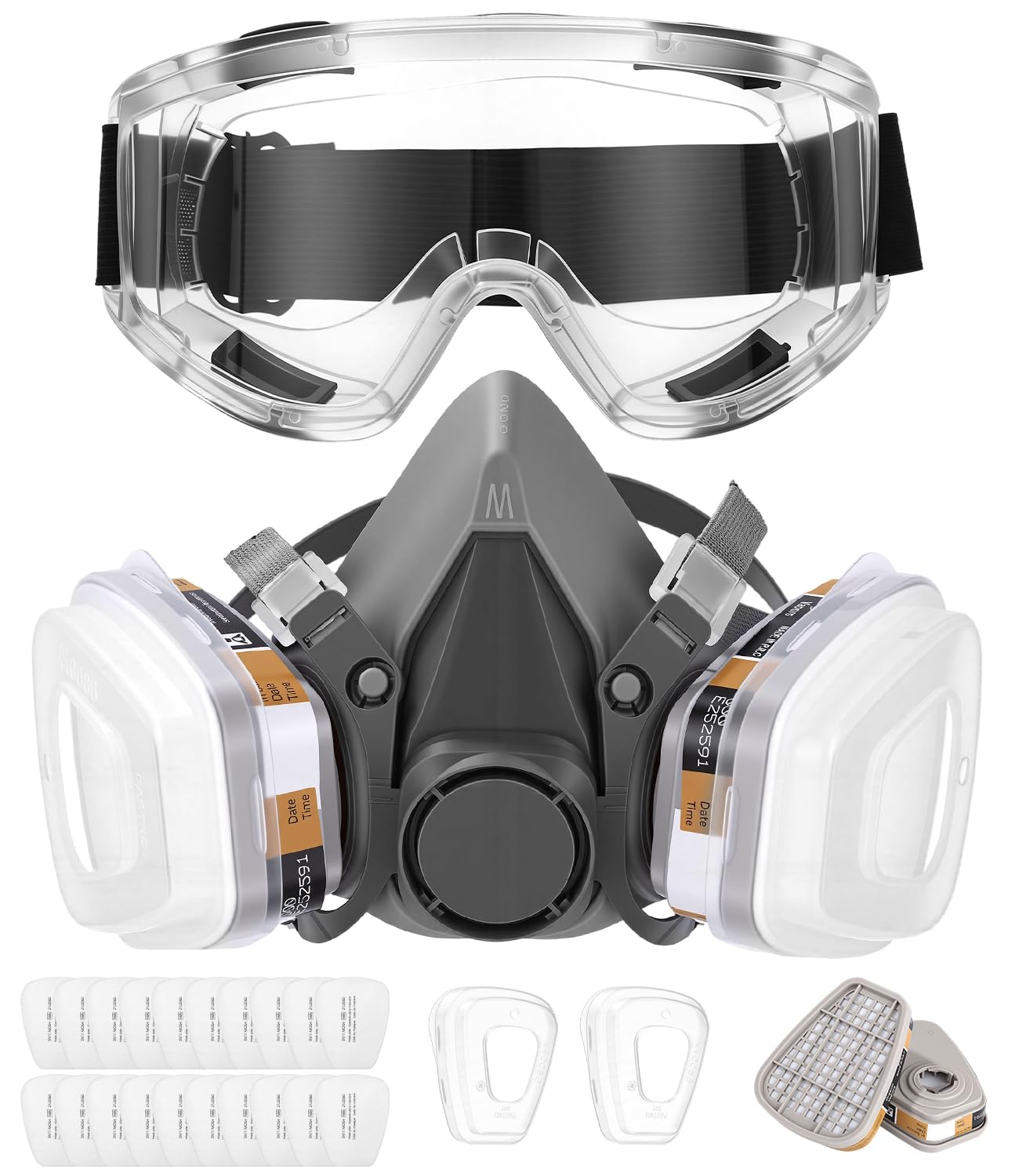 Masque de Protection Respiratoire Masque de Protection avec Filtre Masque Respiratoire avec Lunettes de Protection, Filtres, Coussinets Filtrants, pour Pulvérisation,Peinture,Produits Chimiques