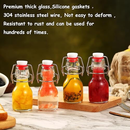 Miniatura 3 de Paquete de 15 botellas de vidrio con tapa abatible de 2 onzas, mini botellas de cerveza con tapas herméticas para elaboración casera, kombucha,