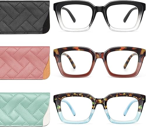 IBOANN Gafas de luz azul para mujeres y hombres, paquete de 3 lentes antifatiga ocular, para juegos de computadora, marco cuadrado de gran tamaño