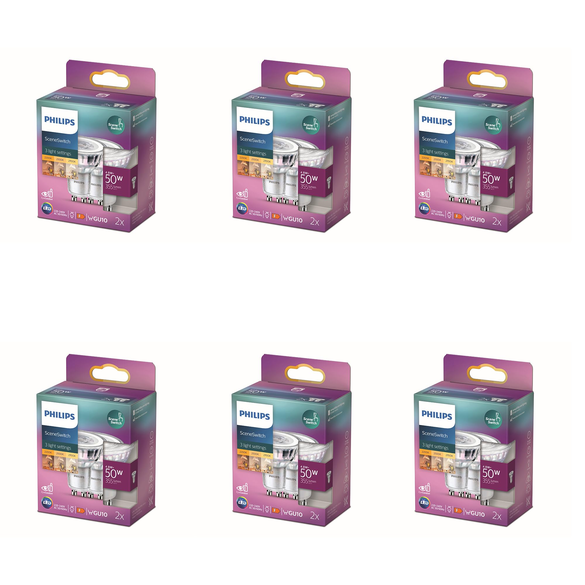 Philips Vorteilspaket - GU10 - SceneSwitch - LED Spot - 50W - Dimmbar - Warmweißes Licht - Set 12 Stück