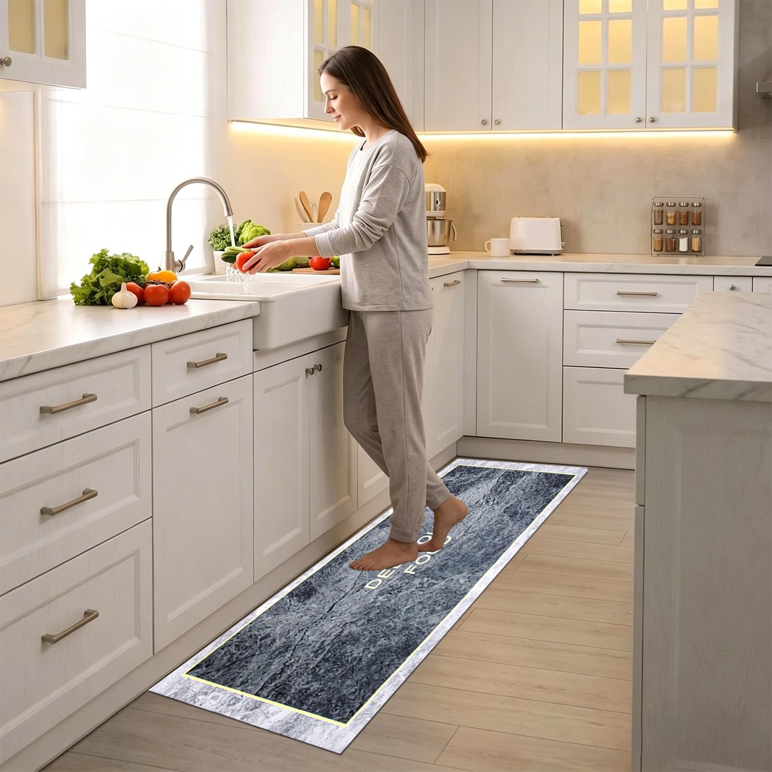 Küchenteppich Waschbar, Küchenläufer Rutschfest, Küchenteppich Rutschfest Kitchen Rug Diatomeenerde Beschichtung Ölabweisend und Schmutzresistent Antirutsch Boden Europäisches Muster 120x30 cm