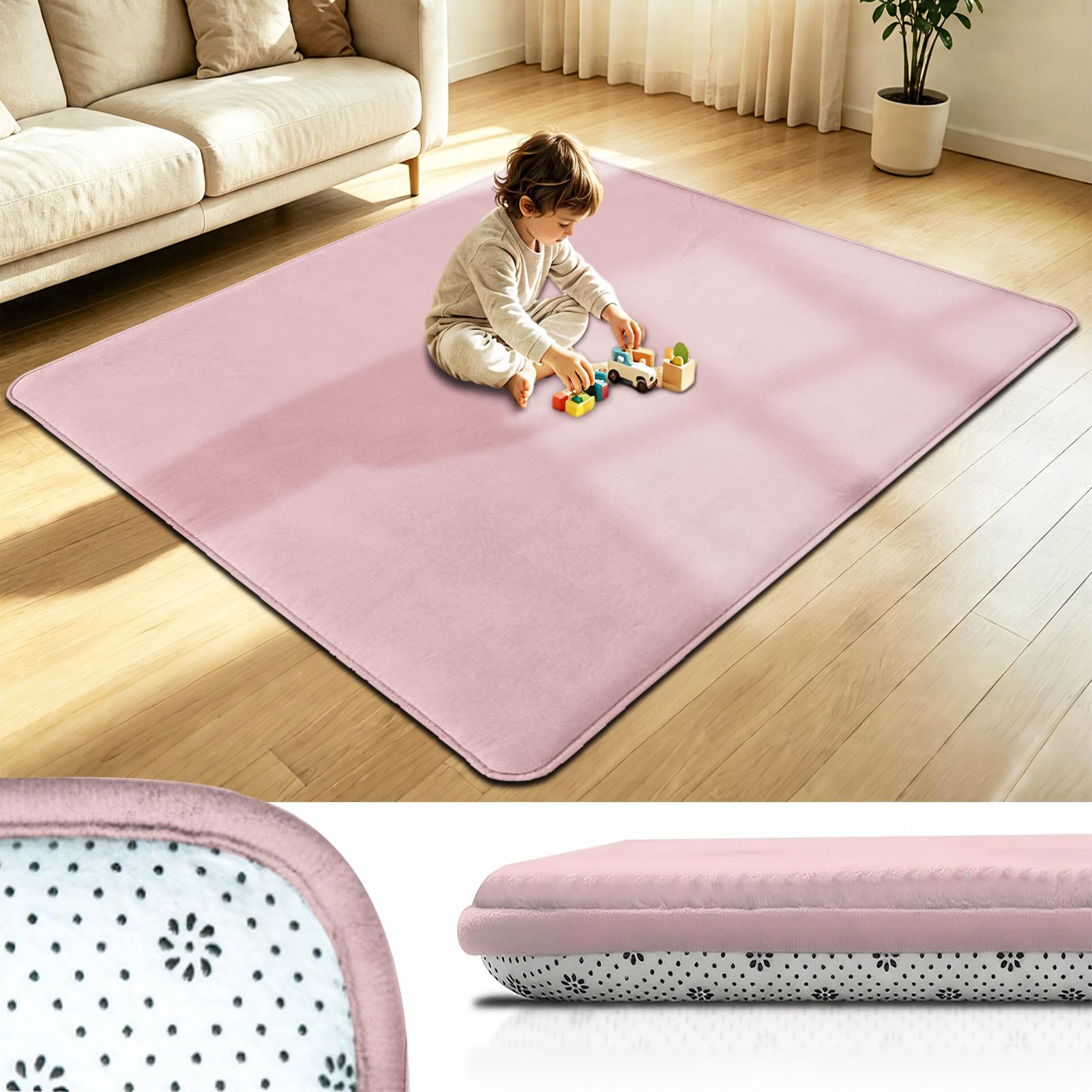 Taxestmy Memory Foam Mat, Extra Thick Area Rug 3cm for Kids Living Room, 100 x 120 cm Red Baby Playroom Crawling Carpet, Soft Play Mat Floor for Tummy Time Training and Early Walking