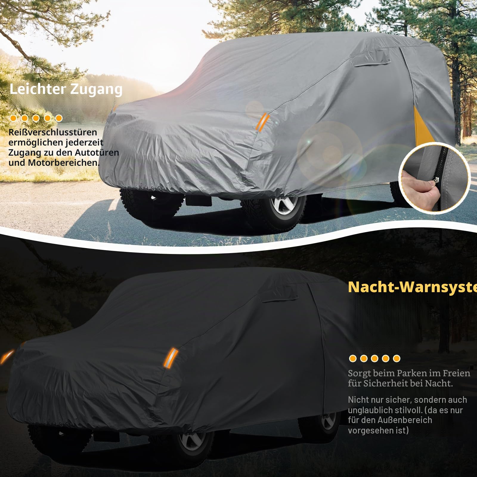 Autoabdeckung Wasserdicht für Land Rover Defender 110 1990-2016 | Grau Vollgarage Autoplane Auto Abdeckplane Winter Sommer Allwetter Outdoor Abdeckung mit Reißverschluss Tür, Windschutzbänder