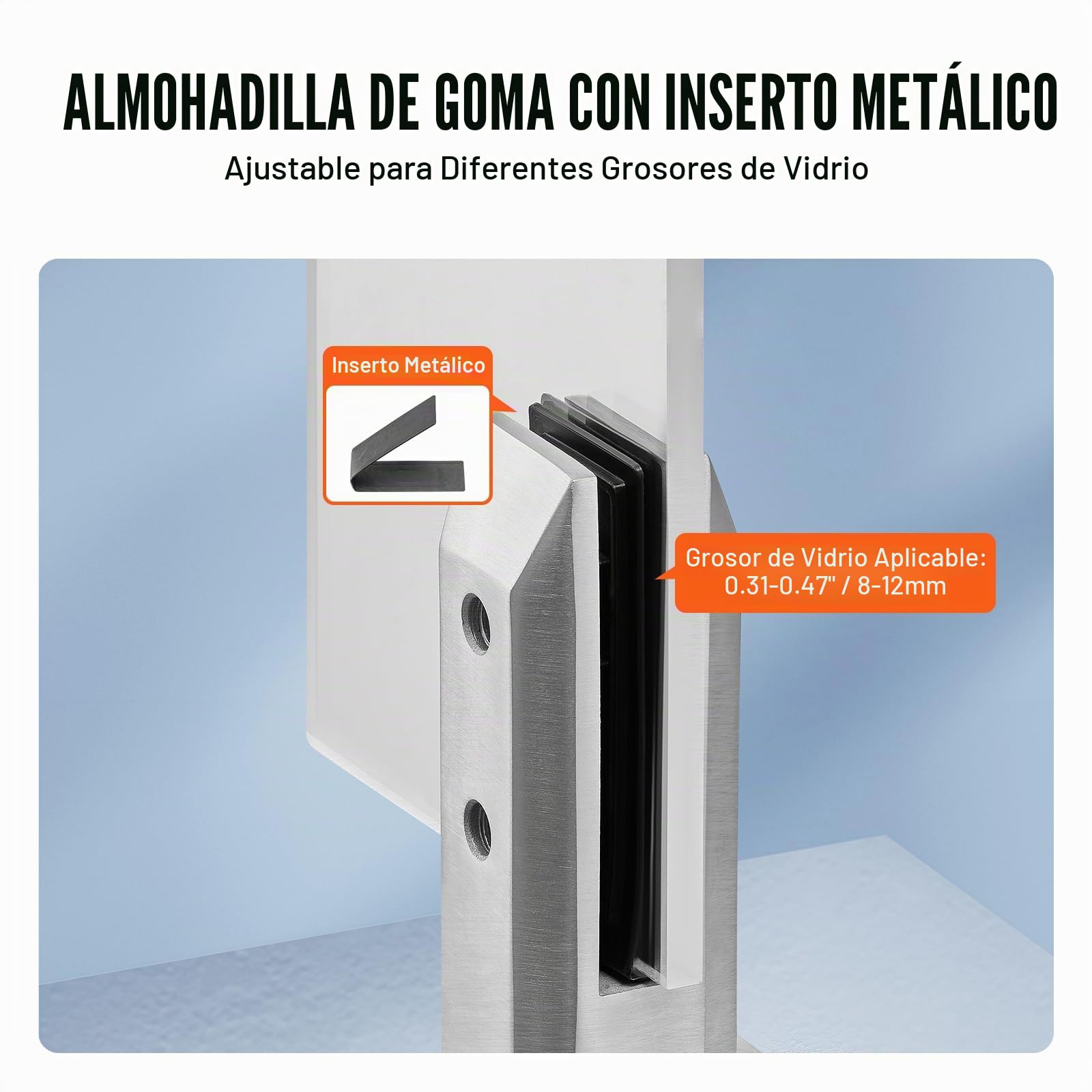 VEVOR Abrazadera de Vidrio, 10 Soportes de Barandilla de Vidrio Cuadrado 100 x 100 x 160 mm para Vidrio Templado de 8-12 mm de Espesor, Acero Inoxidable 304, para Balcón, Jardín, Escalera, Plateado