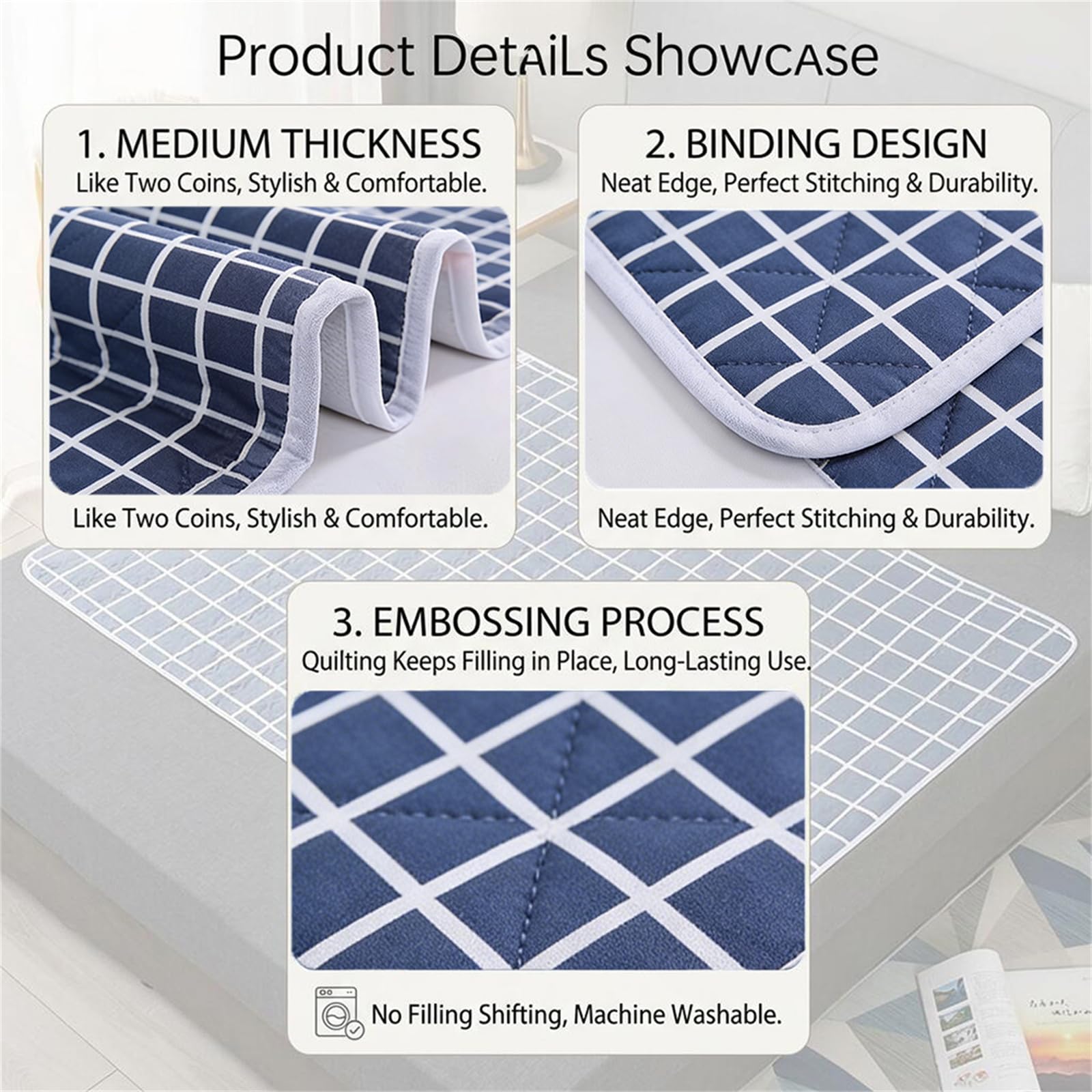 FANSU Empapadores Cama Adultos Absorbente, Protector Colchon Impermeable Transpirable, Protector de Cama Reutilizable Diseño de Cuadros,para Incontinencia para Silla de Ruedas (Azul,150x180cm)
