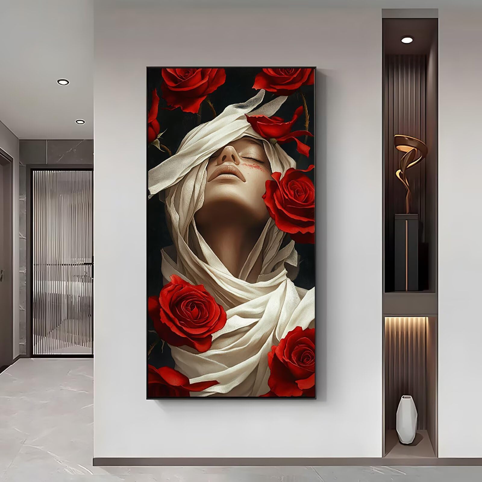 Peinture Numero Rose Femme, DIY Peinture Numero Enfant Débutants kit, XXL Loisir Creatif Adulte Mosaique kit, avec 3- Pinceaux et Pigments Acryliques, Décoration Maison (Sans Cadre) 60x120cm s0h-863