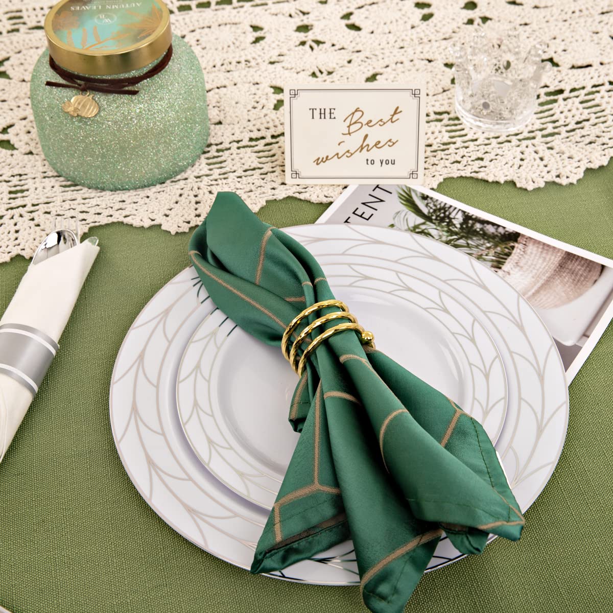 COLOSUS 100pcs Silver White Plastic Plates Include 50 Dinner Plates and 50 Salad Plates Silver Plastic Plates For Wedding and Party, 50 Guests Combo Heavy Duty Disposable Plastic Plates